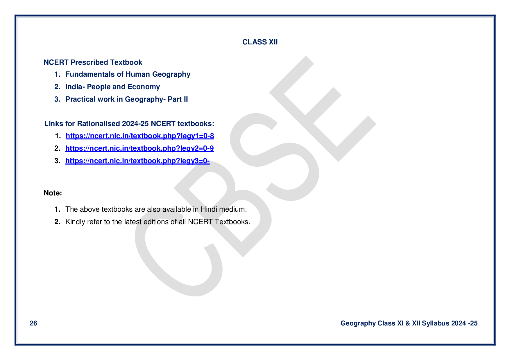 CBSE Class 12 Geography Syllabus 