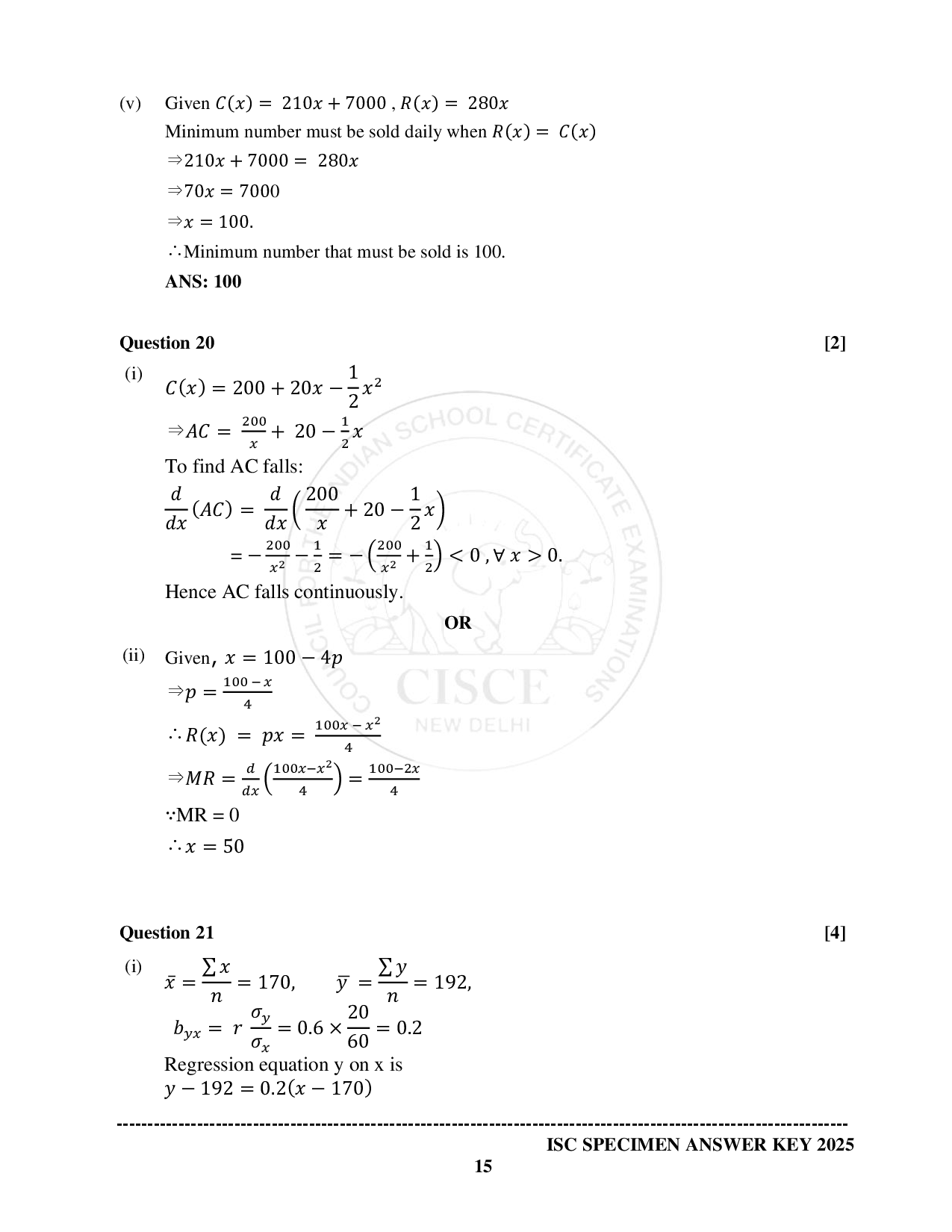 ISE Sample paper for Math’s