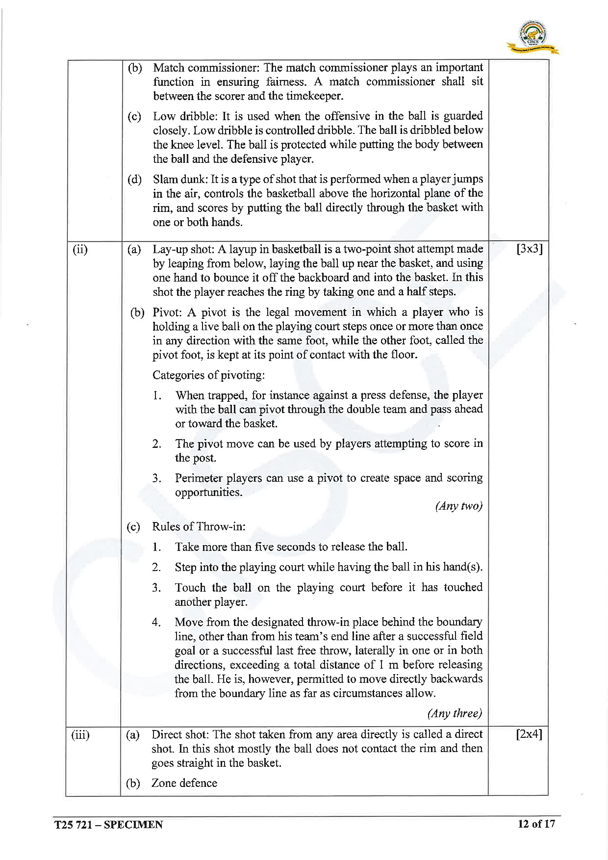 ICSE Board Sample Paper for class 10 Physical Education