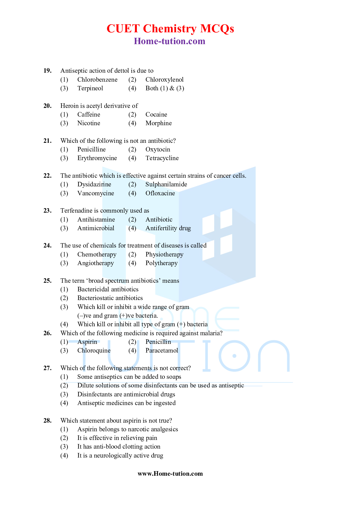 CUET MCQ Questions For Chapter-16 Chemistry in Everyday Life