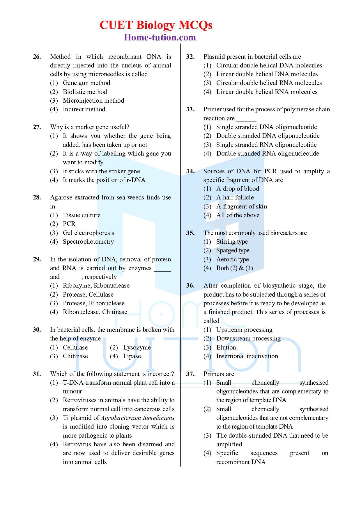 Biology MCQ Questions for CUET Chapter 11 Biotechnology Principles and Processes