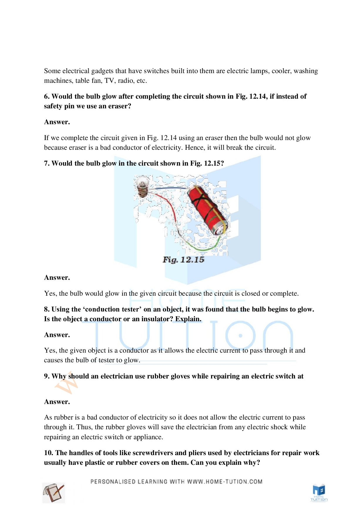 Class 6 Science Chapter 12 Electricity and Circuits