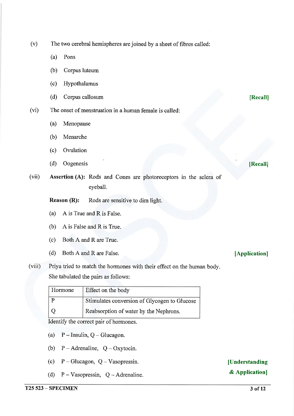 ICSE Board Sample Paper for class 10 Biology