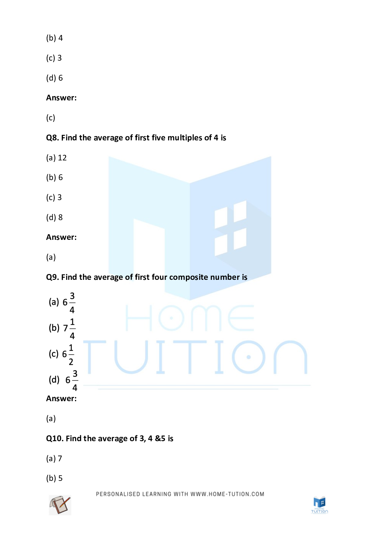 CBSE Class 5 Maths Average Worksheet with Answers PDF 