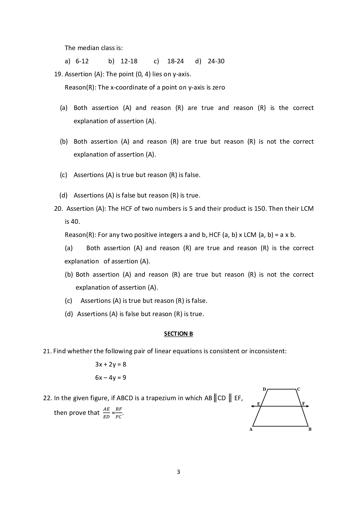 Sample Paper for Class 10 Maths Basics 