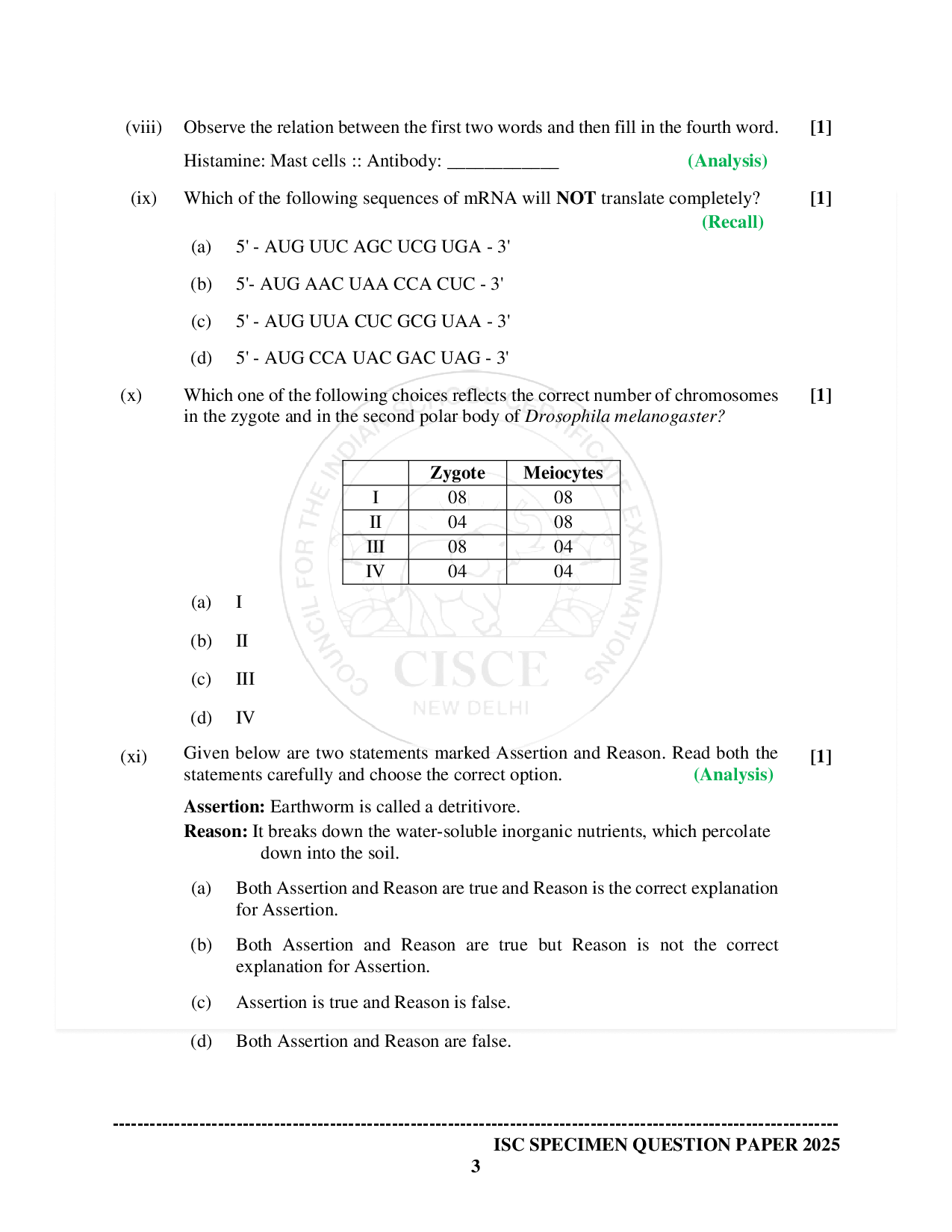 ISE Sample paper for Biology