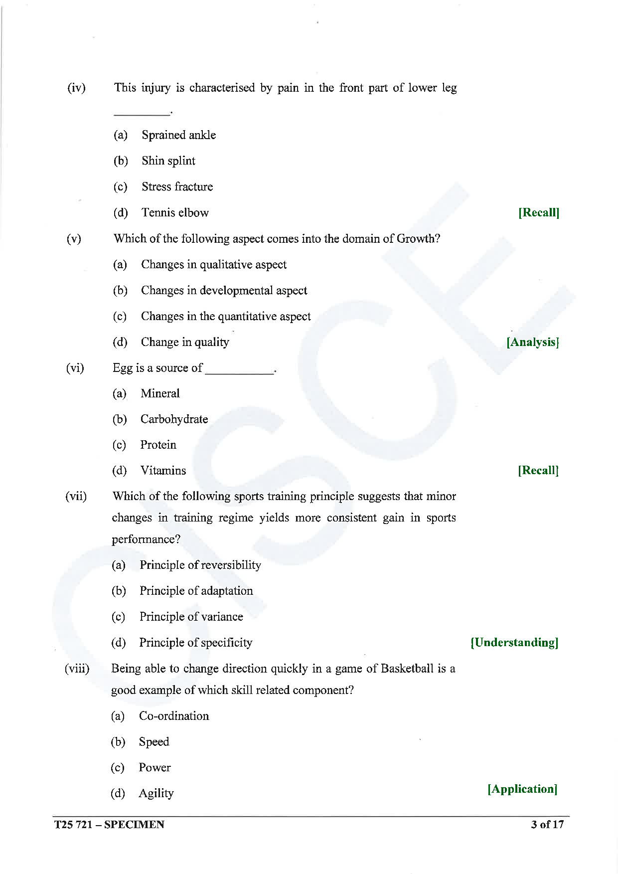 ICSE Board Sample Paper for class 10 Physical Education