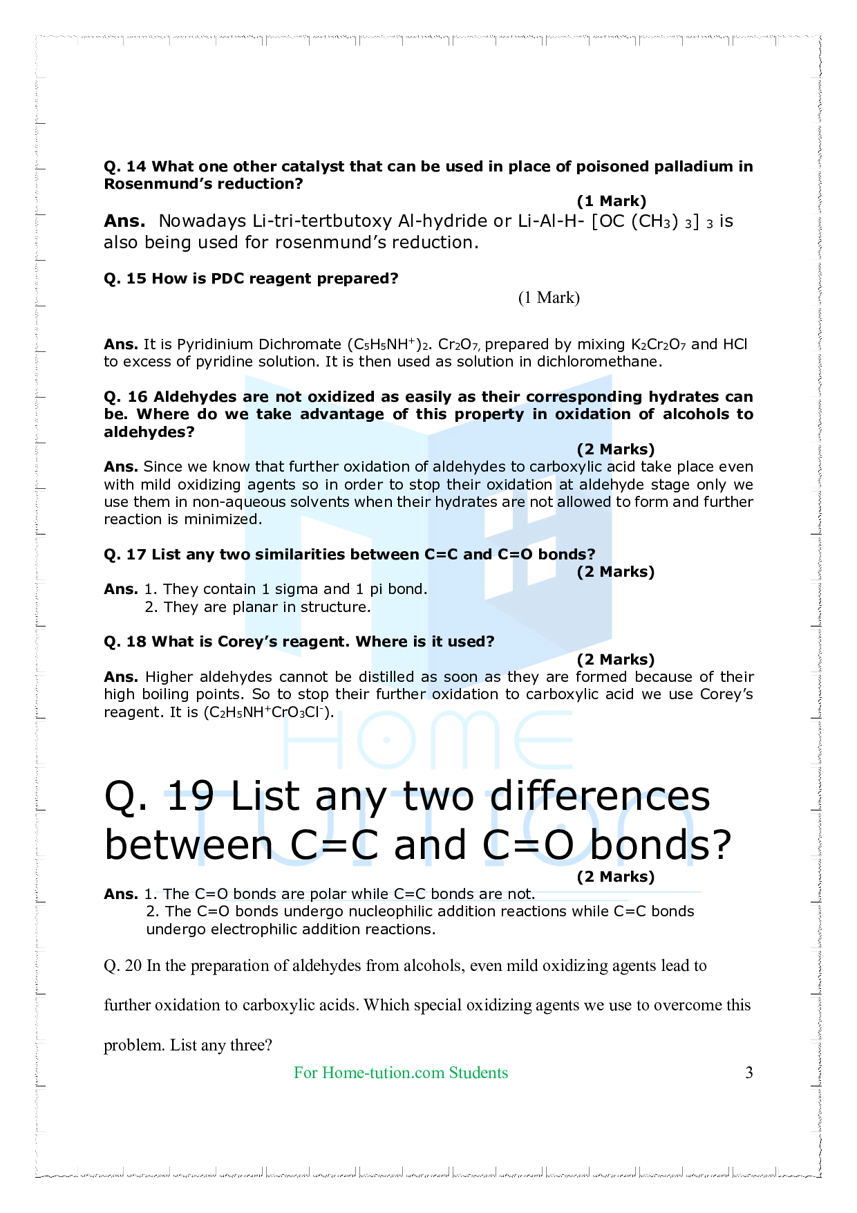 Chapter 12 Aldehydes, Ketones, and Carboxylic Acid Important Questions