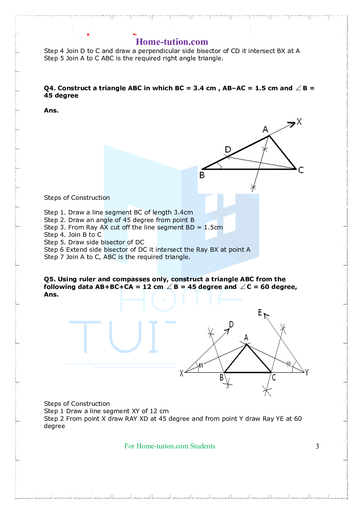Questions for Class 9 Maths Chapter 11 Constructions