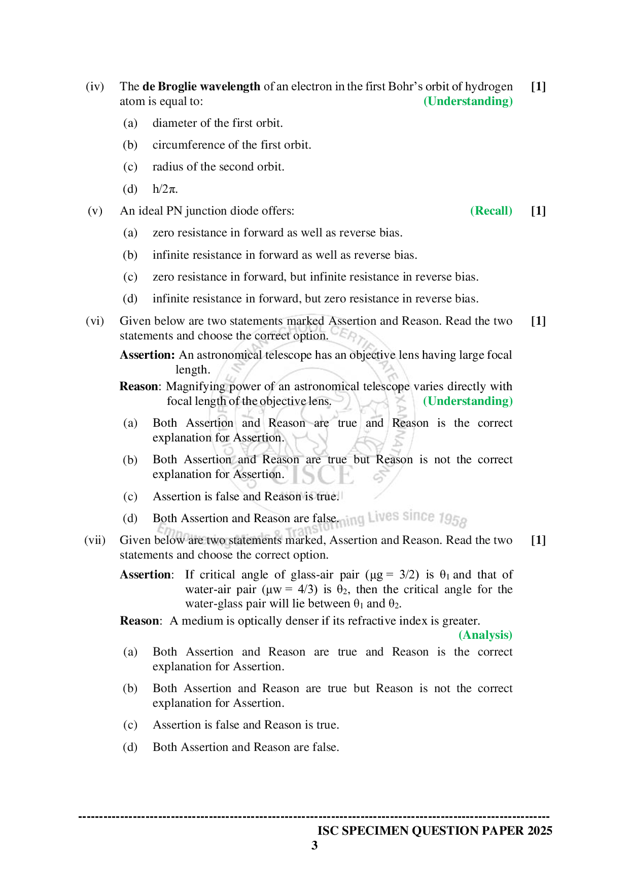 ISE Sample paper for Physics 