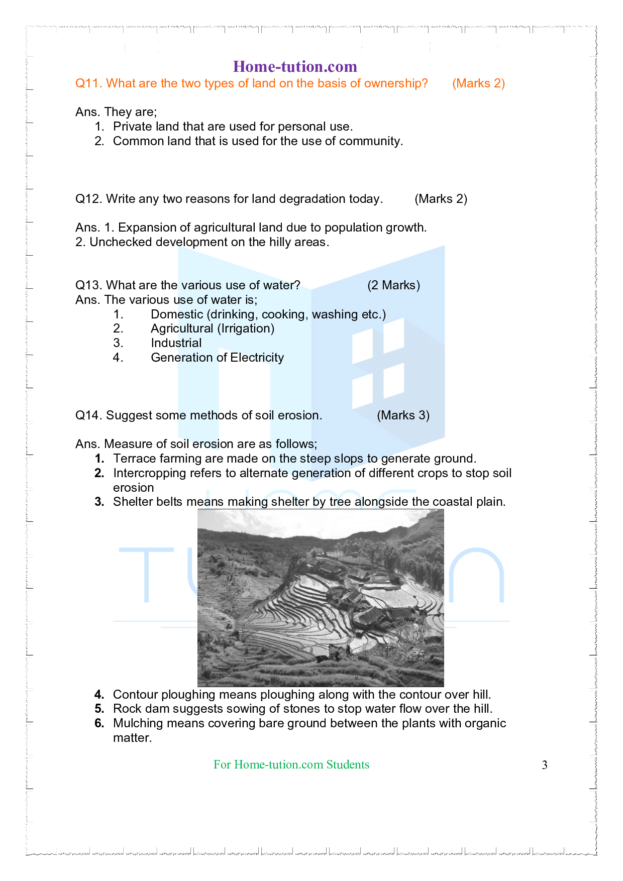Important Questions on Class 8 Geography Chapter –02-Land, Soil, Water, Natural vegetation and wildlife resources