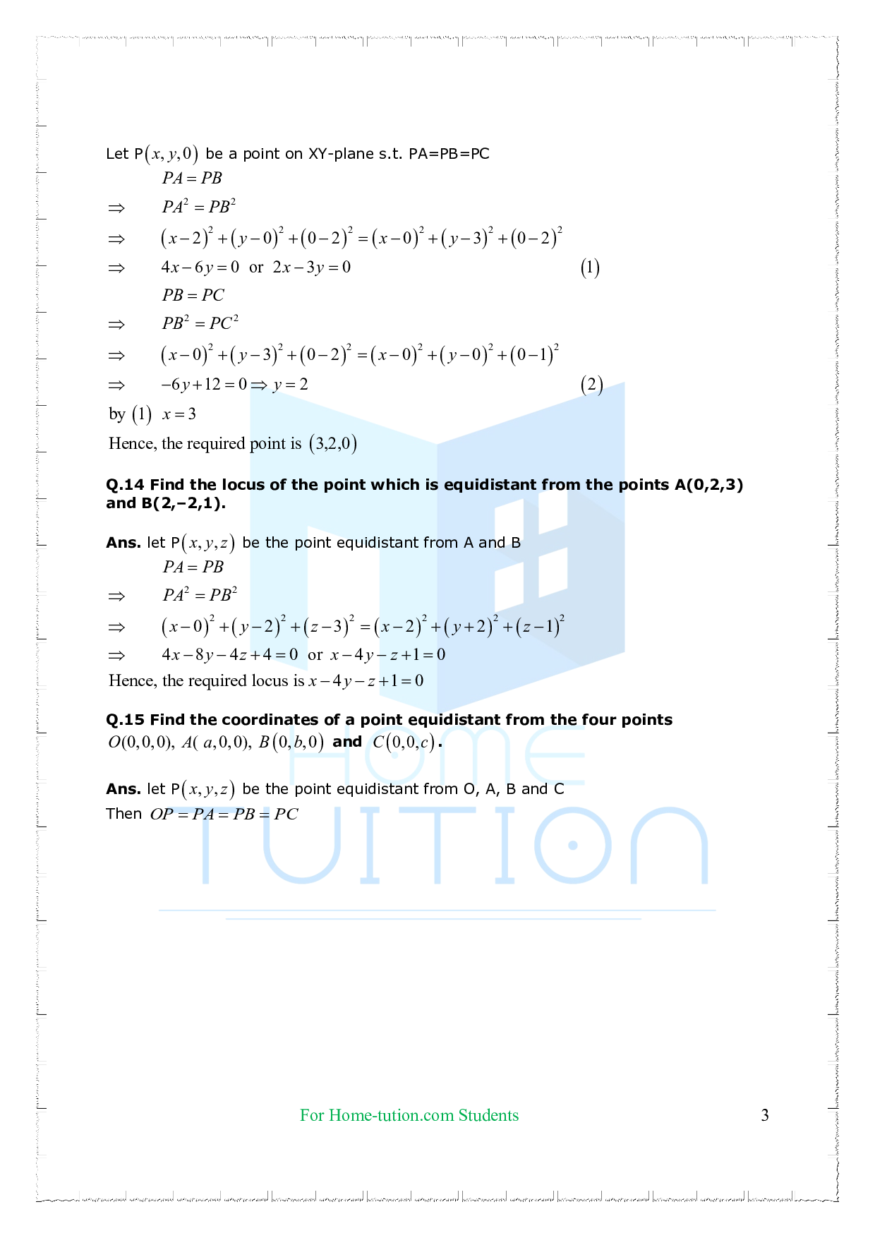 Chapter 12 Introduction to Three-Dimensional Geometry Questions