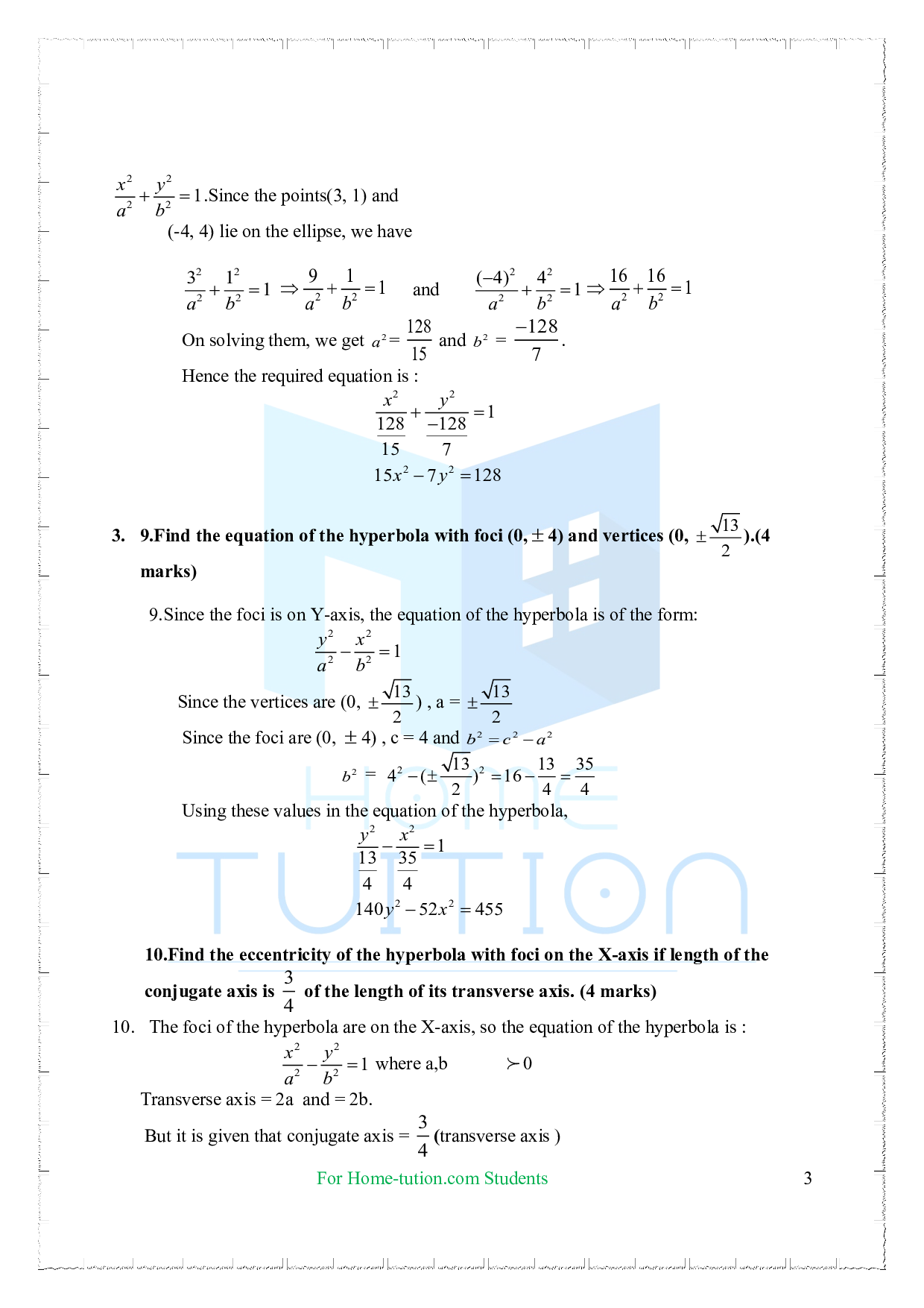Chapter 11 Conic Section Questions