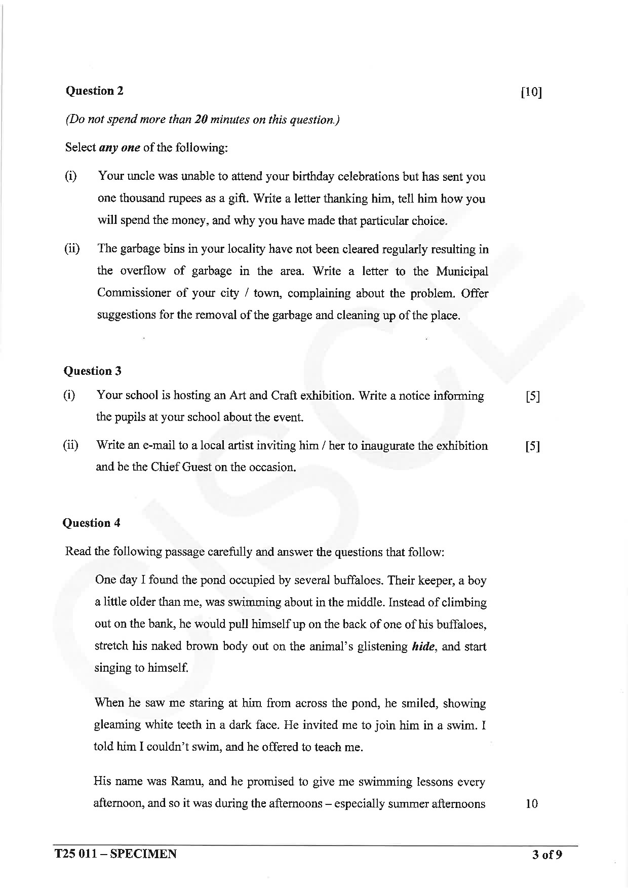 ICSE Board Sample Paper for class 10 English