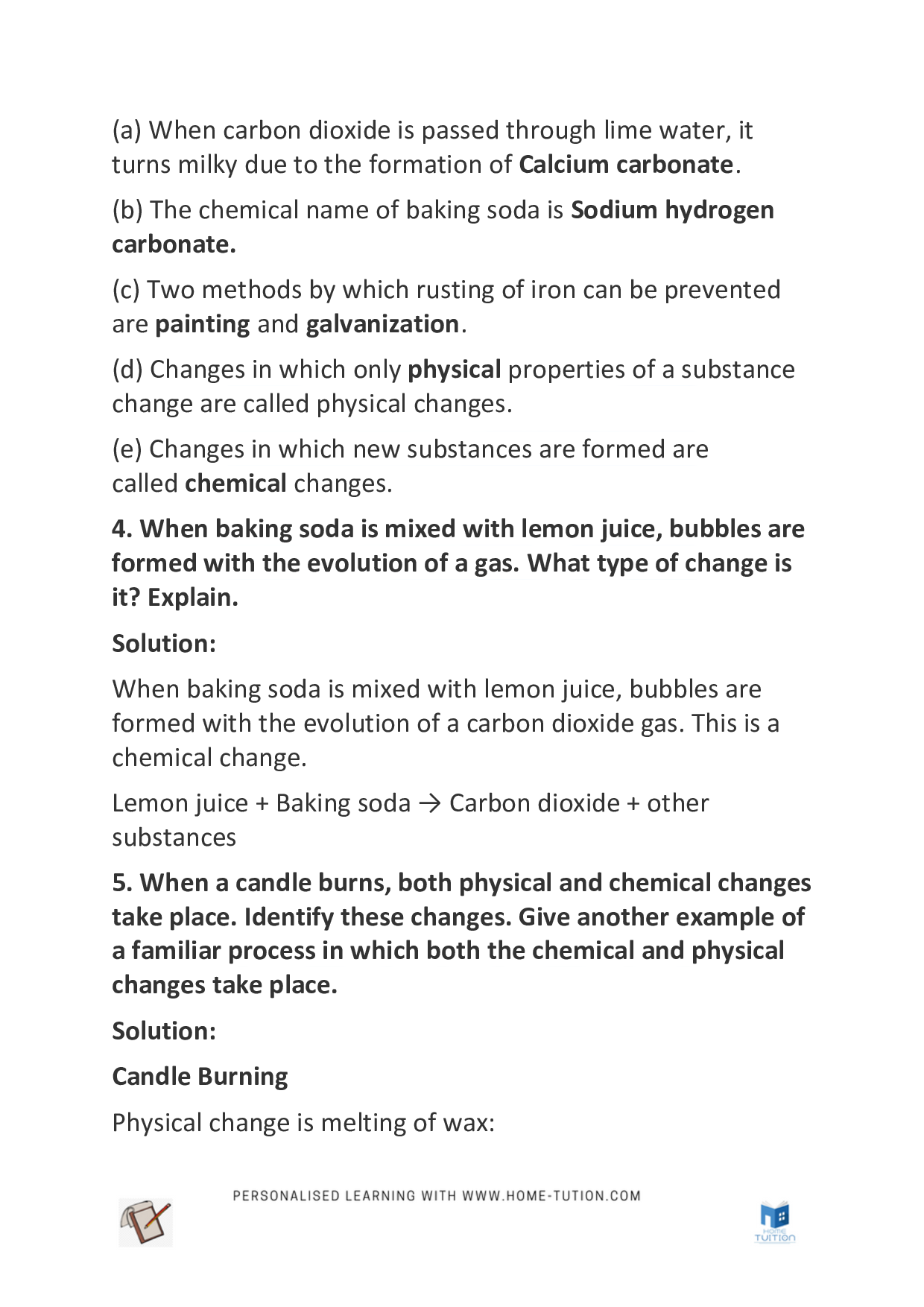 Class 7 Science Chapter 6- Physical and Chemical Changes