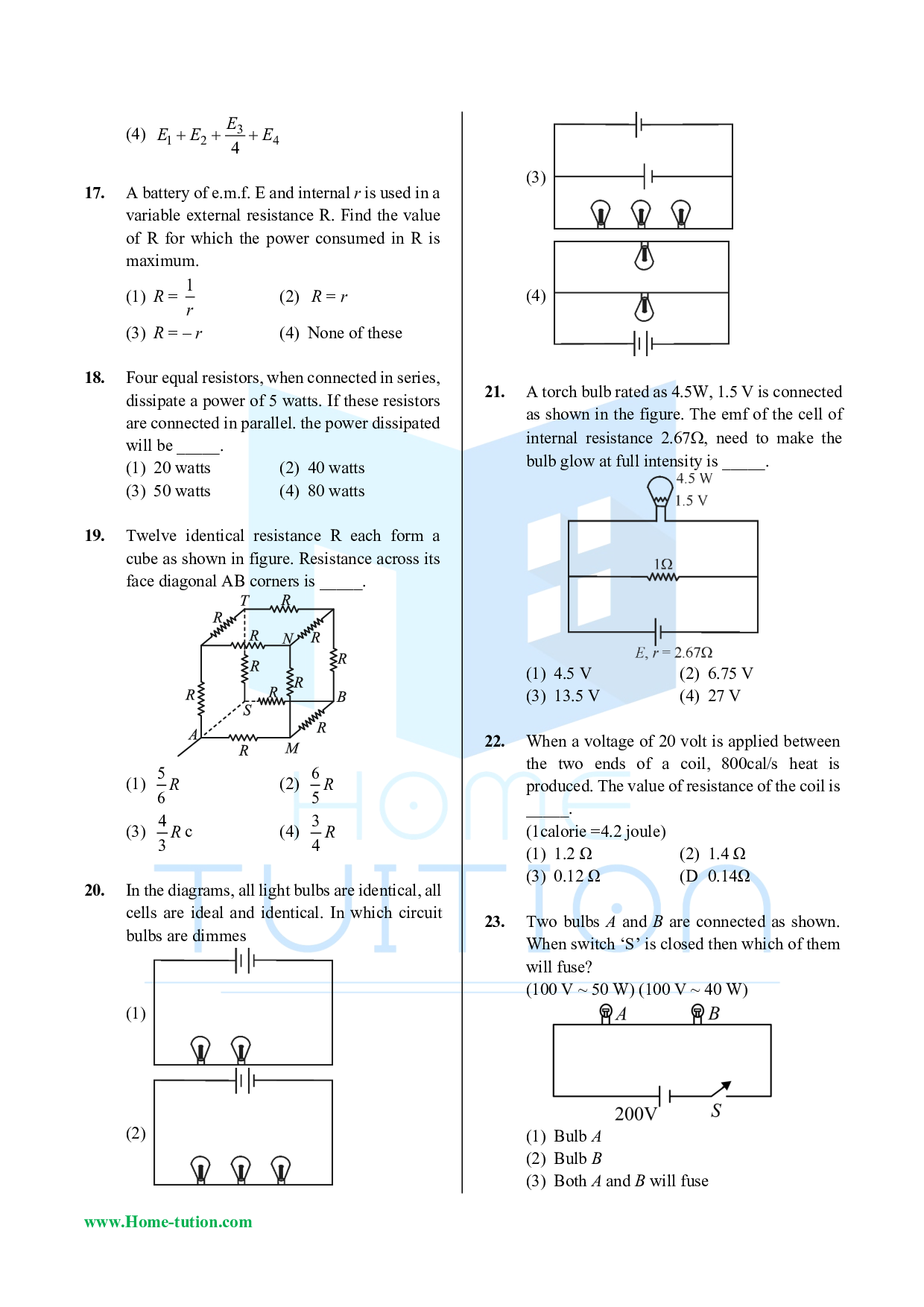 CUET MCQ Questions For Physics Chapter-03 Current Electricity