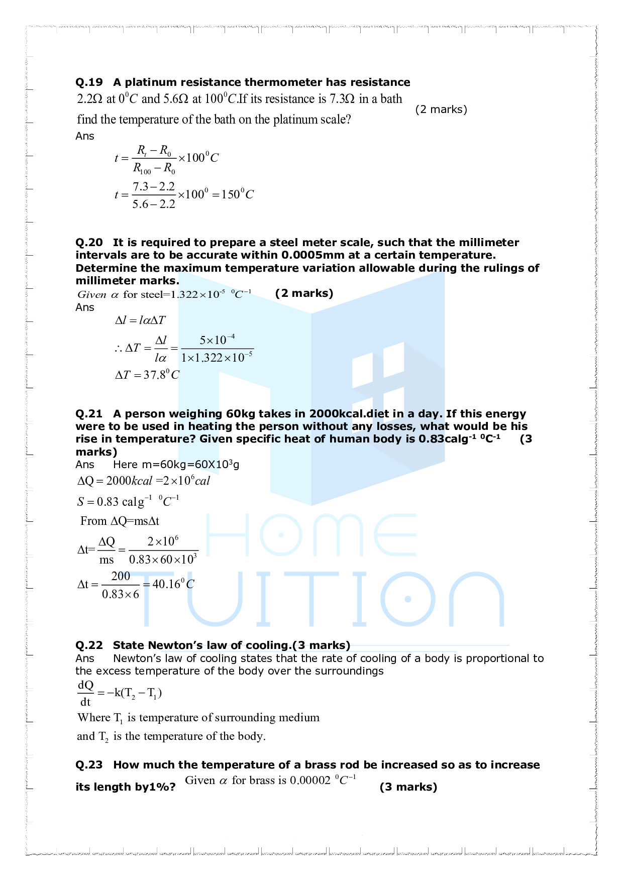 Chapter 11 Thermal Properties of Matter Questions