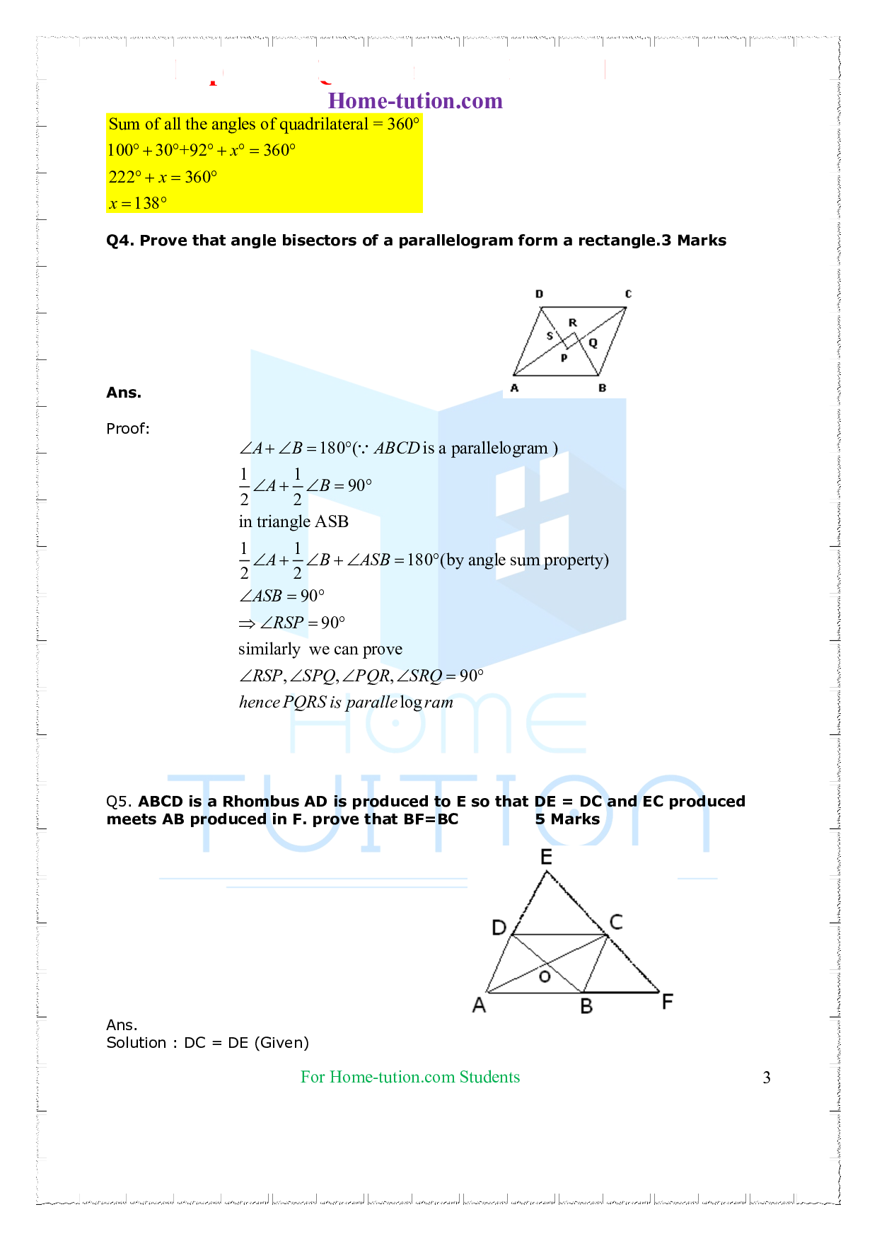 class 9 case study questions maths on quadrilaterals