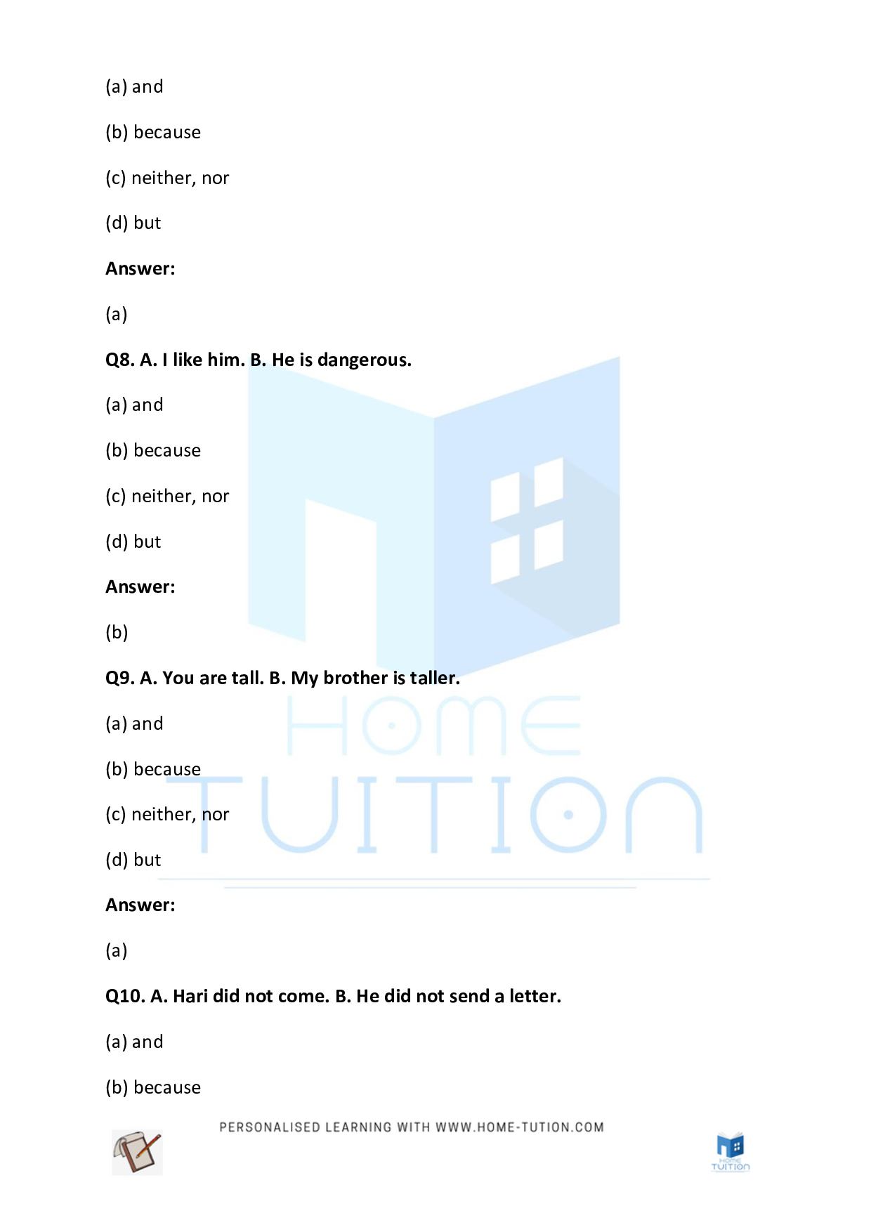 CBSE Worksheet For Class 5 English Conjunction Chapter Free PDF 