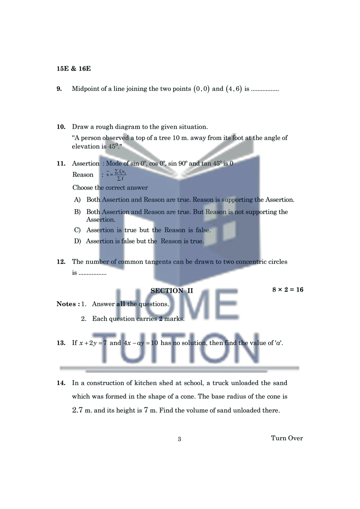 Model Papers For class 10 AP Board Maths