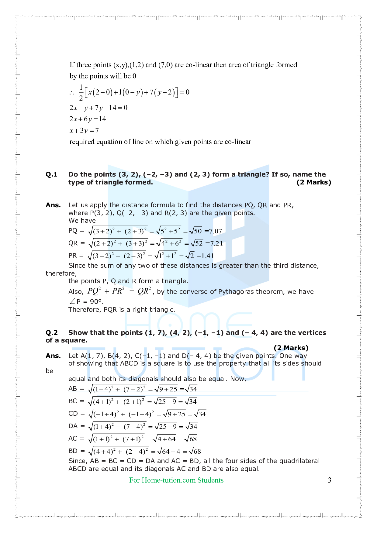 Chapter 7 Coordinate Geometry Questions