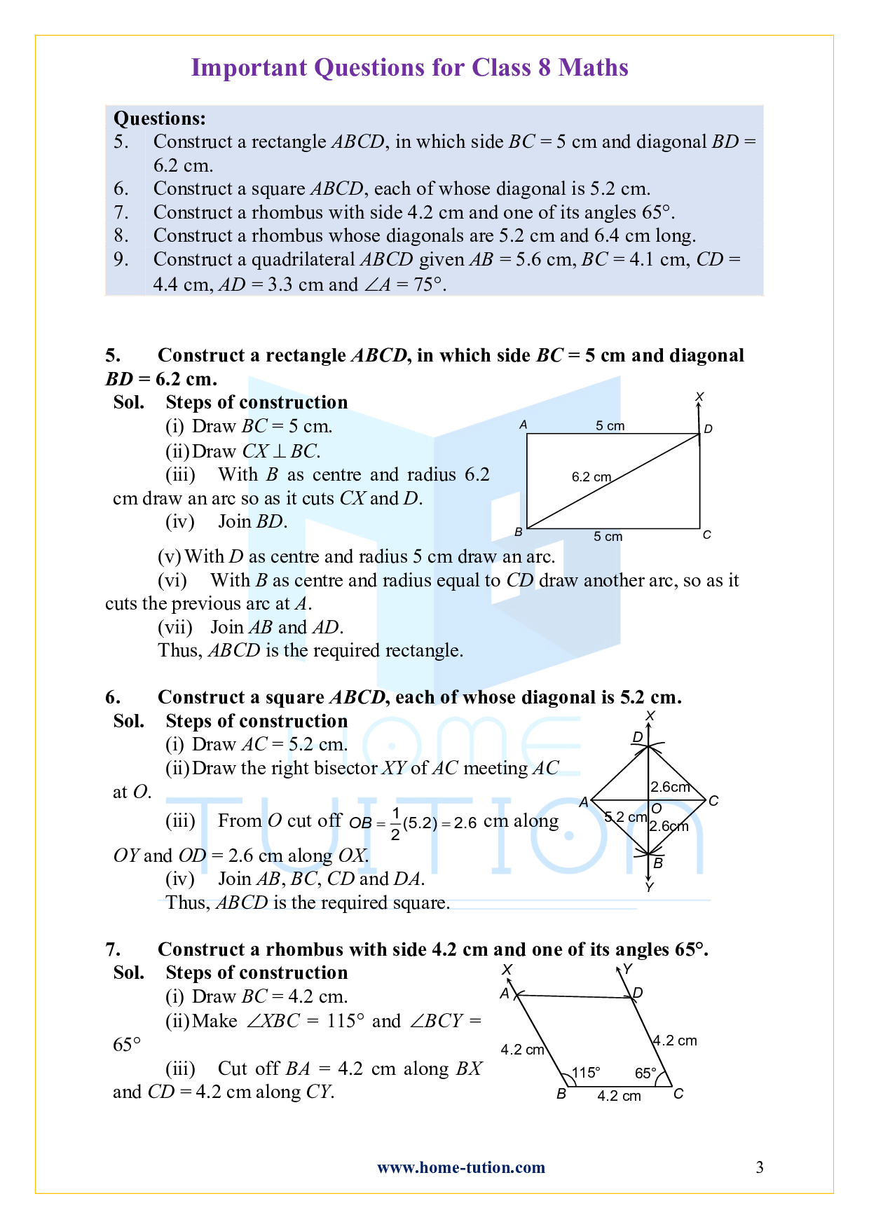 Important Questions for Chapter 4-Practical Geometry