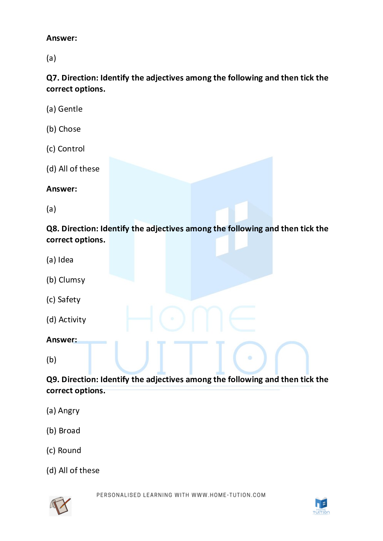 CBSE Class 3 English Adjectives Worksheet with Answers - Download Free Printable PDF