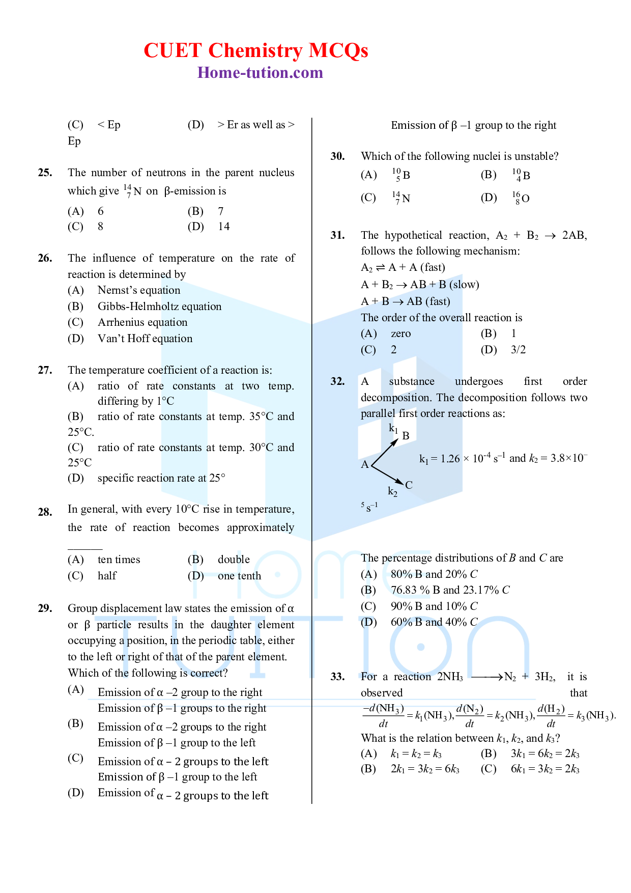 CUET MCQ Questions For Chapter-04 Chemical Kinetics