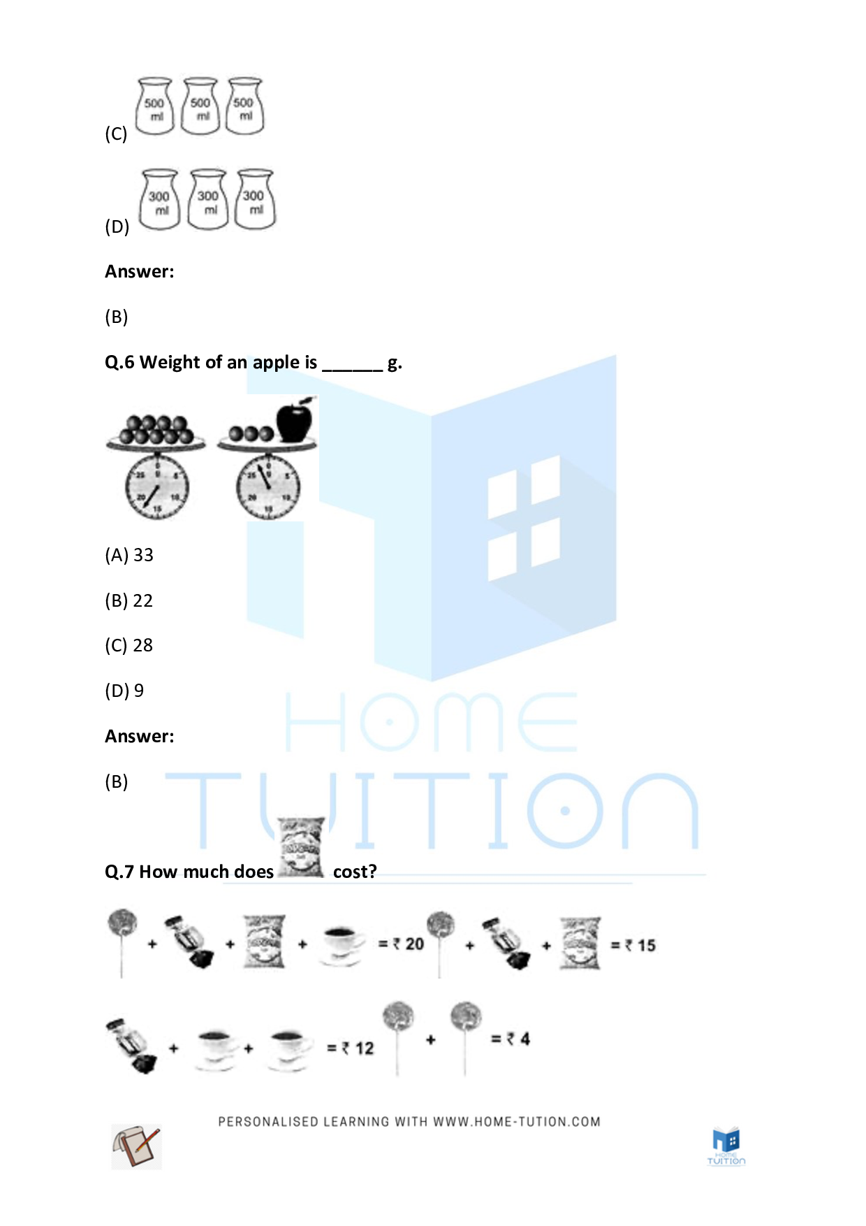 CBSE Class 4 Maths Measurement Length Weight and Capacity Worksheet ...