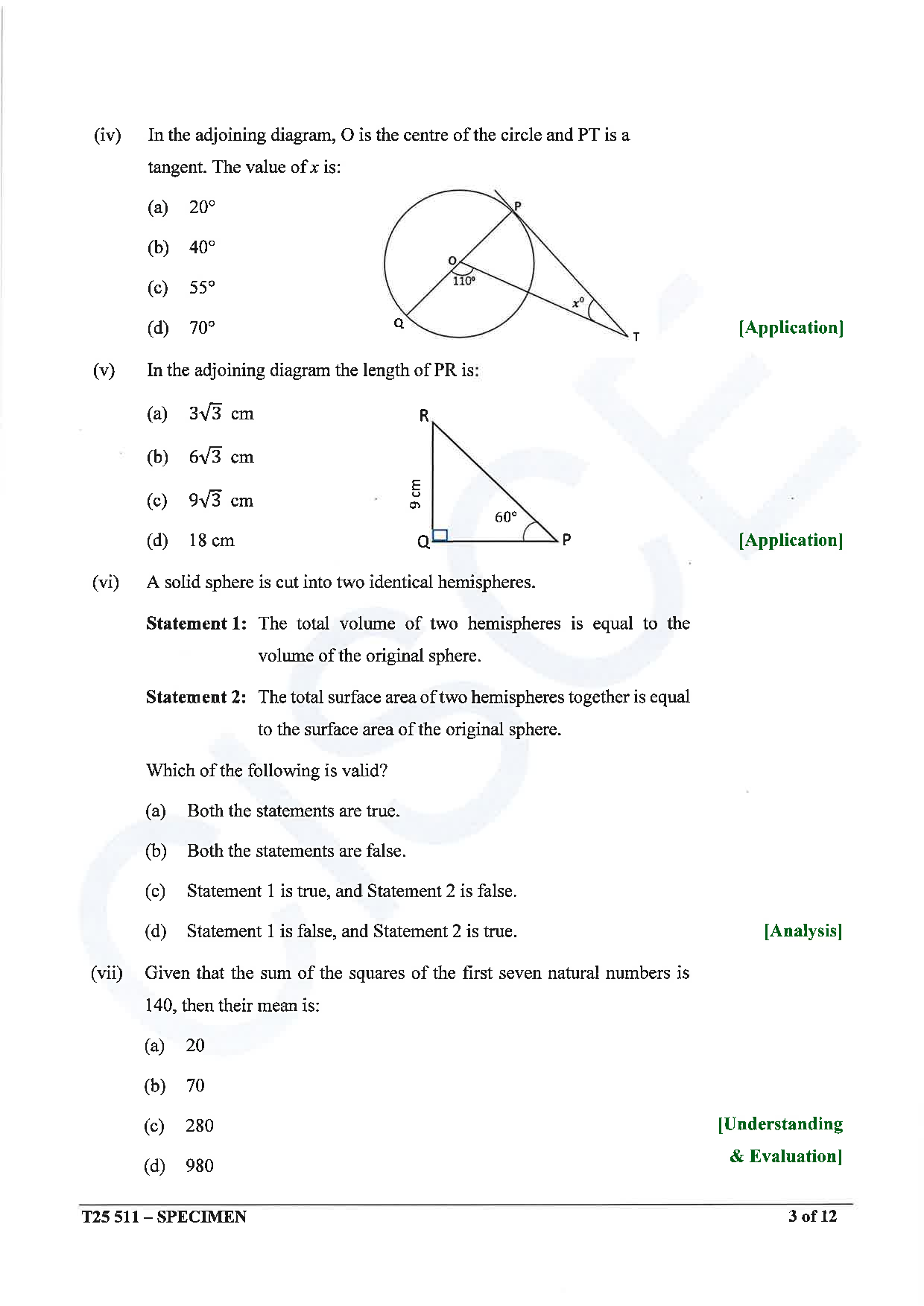 ICSE Board Sample Paper for class 10 Maths