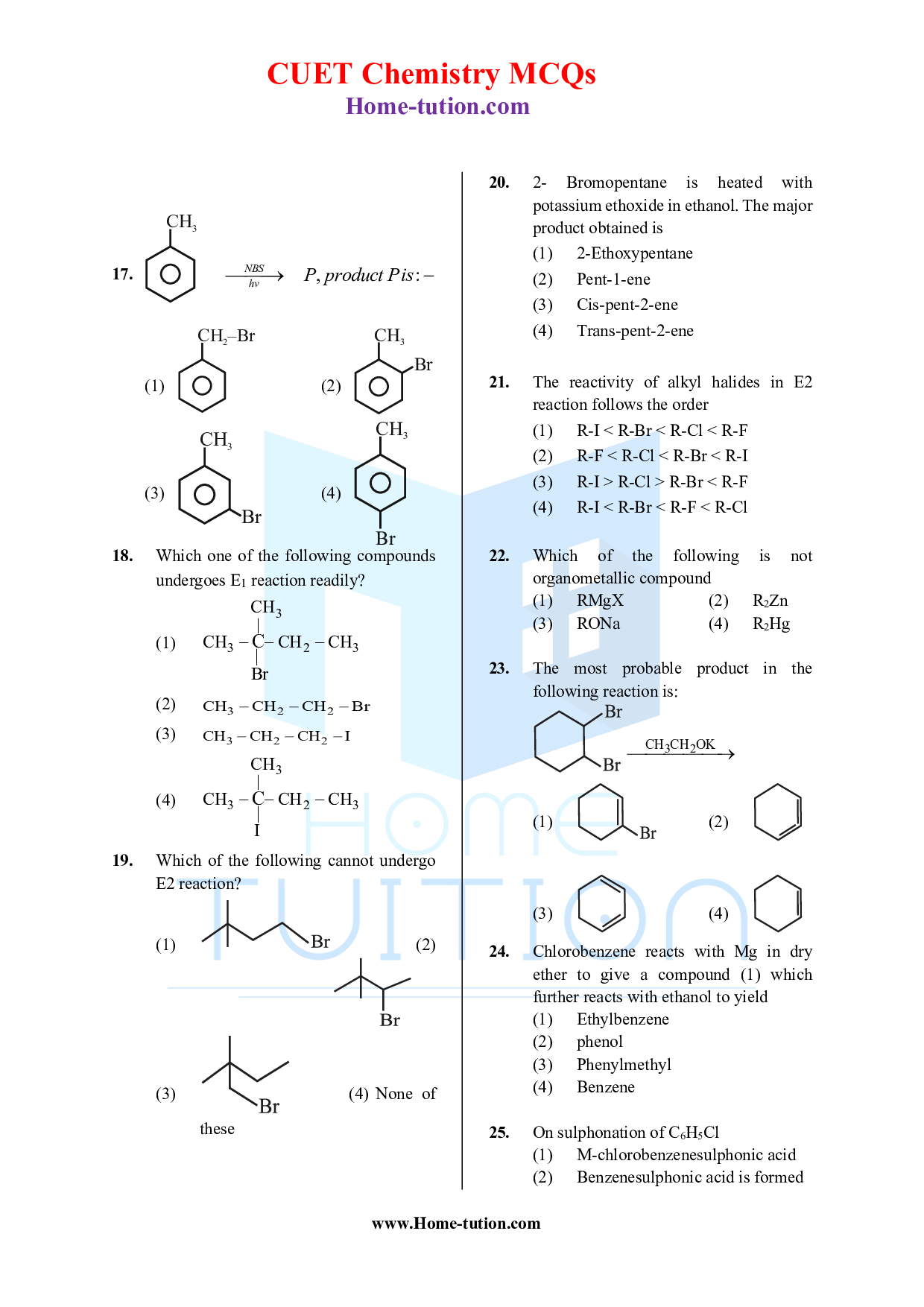 CUET MCQ Questions For Chapter-10 Haloalkenes