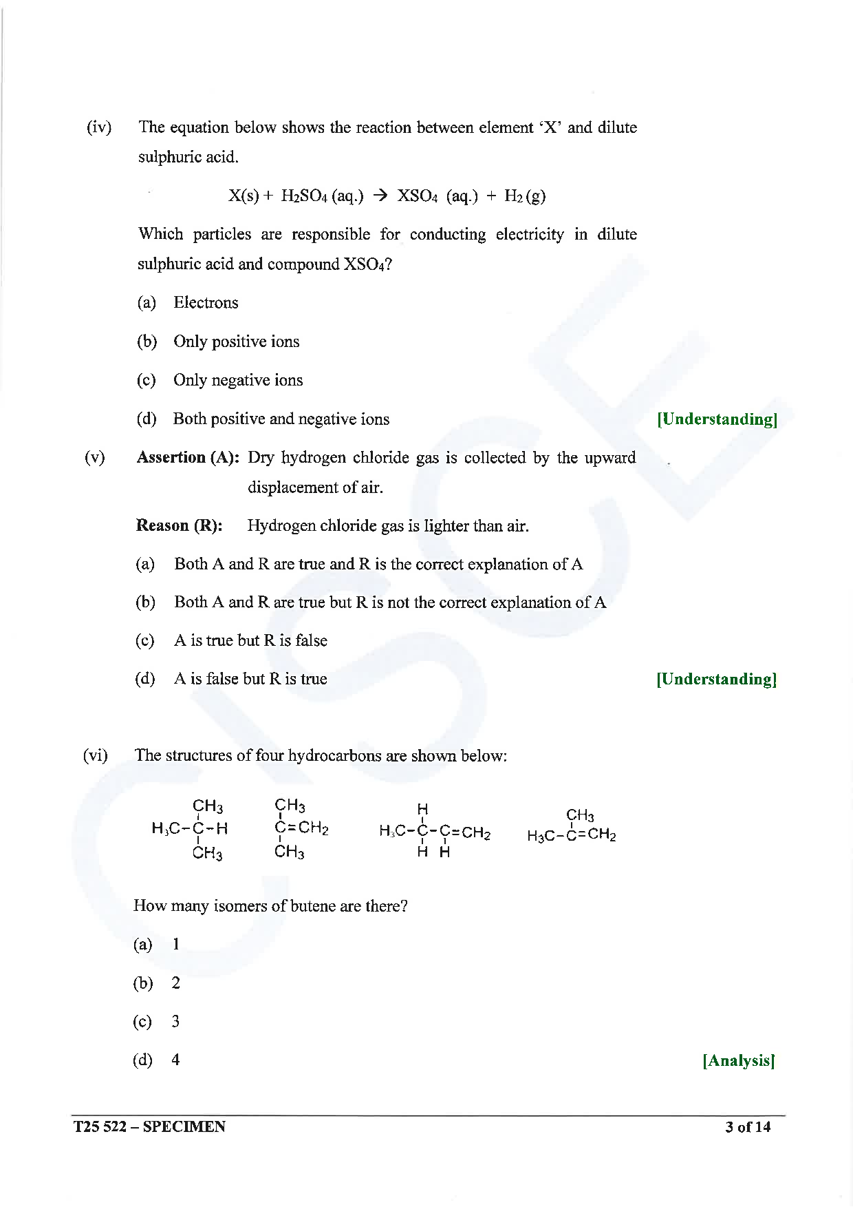 ICSE Board Sample Paper for class 10 chemistry