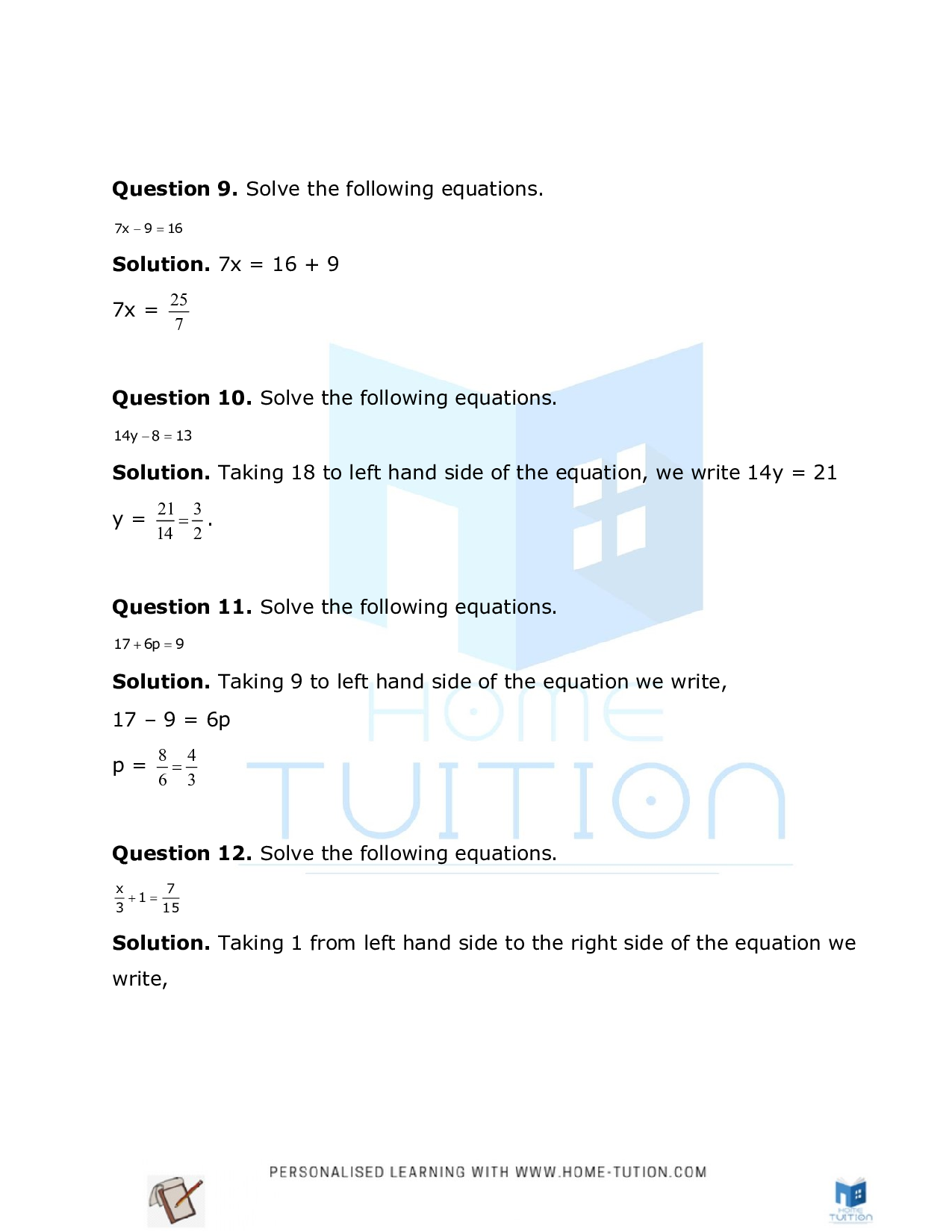 Class 8 Maths Chapter 2 Linear Equations in One Variable