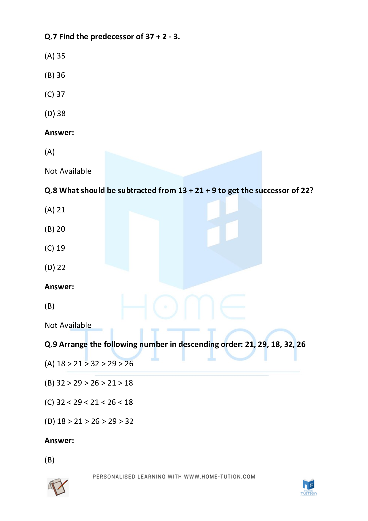 CBSE Class 3 Maths Numbers Worksheet Questions with Answers PDF 