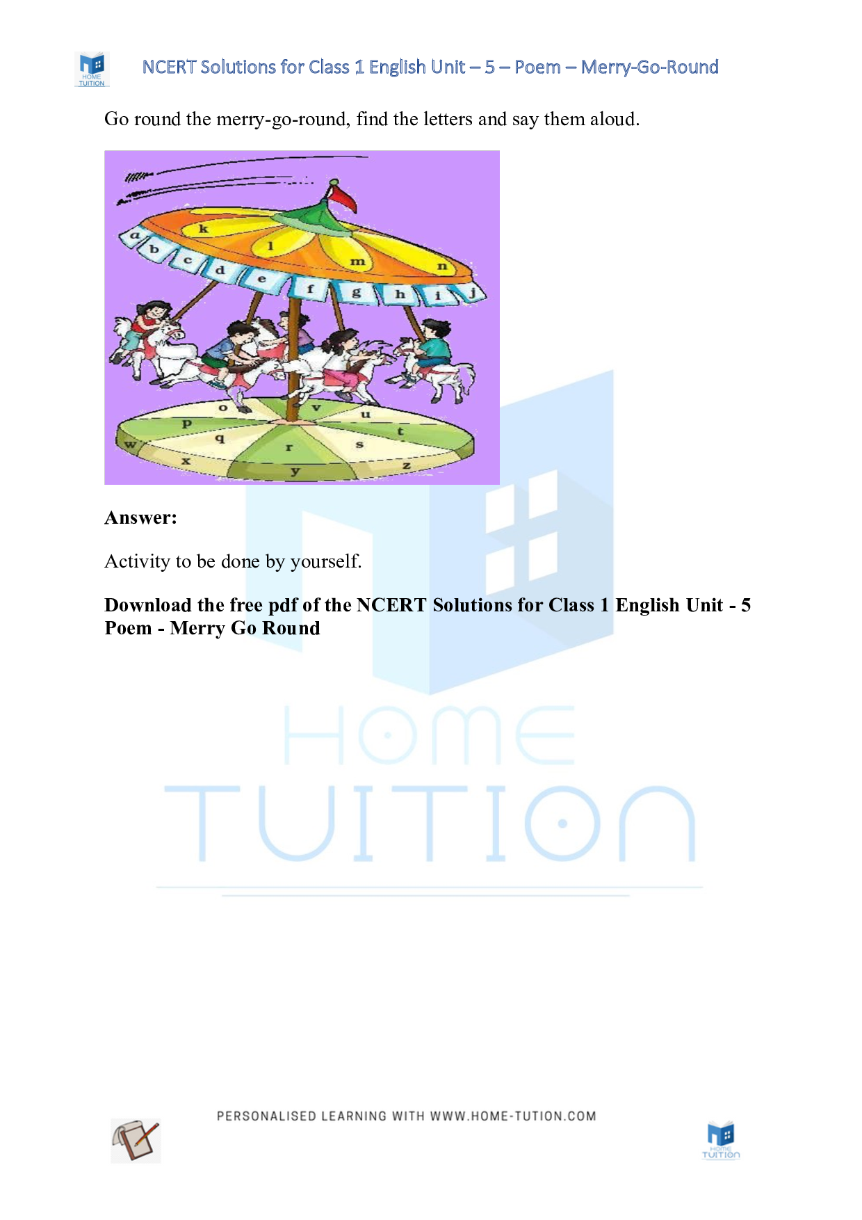 NCERT Solutions for Class 1 English Unit 5 Poem - Merry Go Round