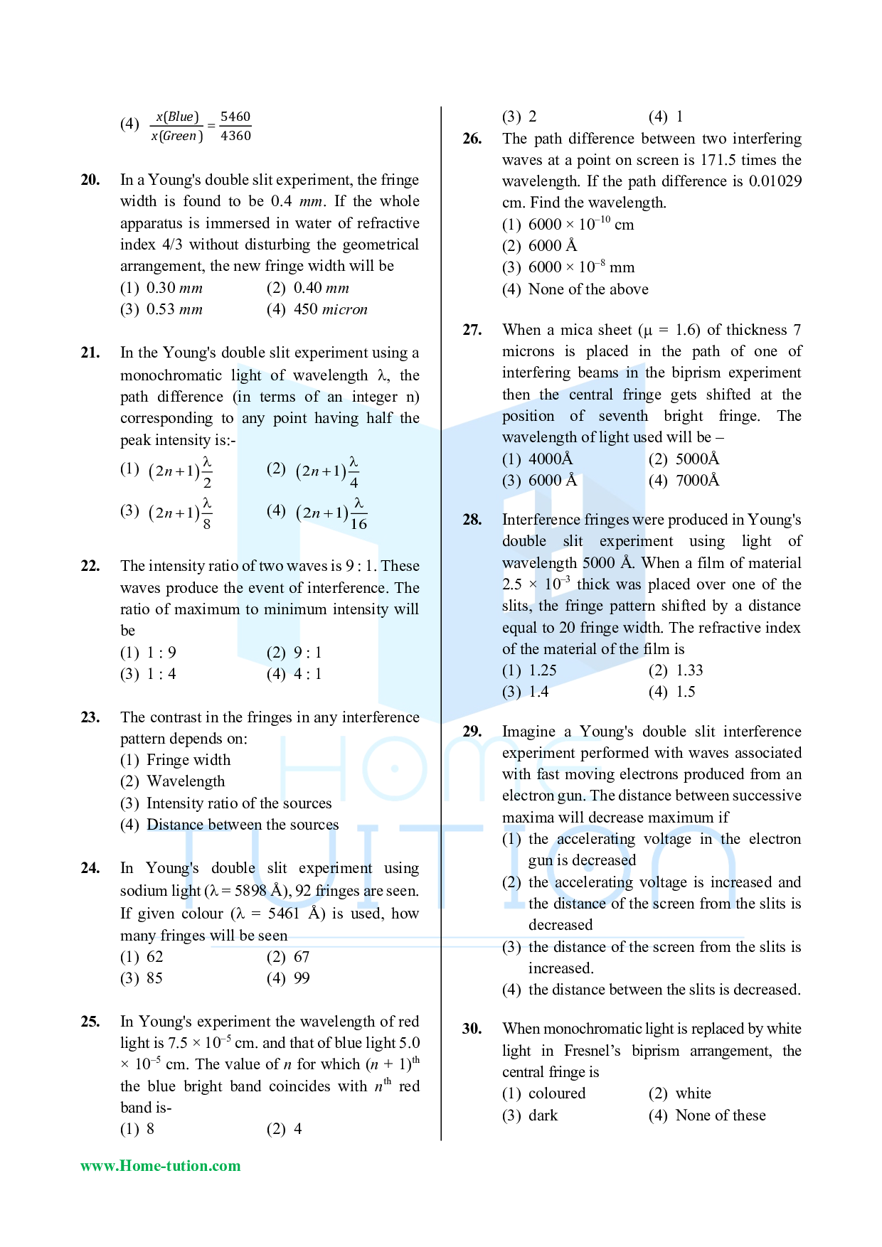 CUET MCQ Questions For Physics Chapter-10 Wave Optics