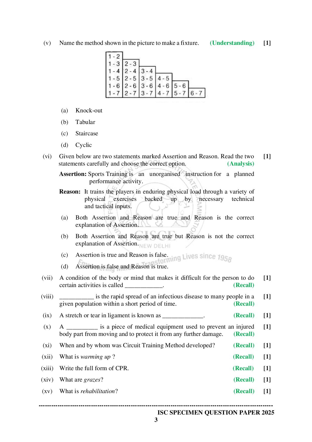 ISE Sample paper for Physical Education