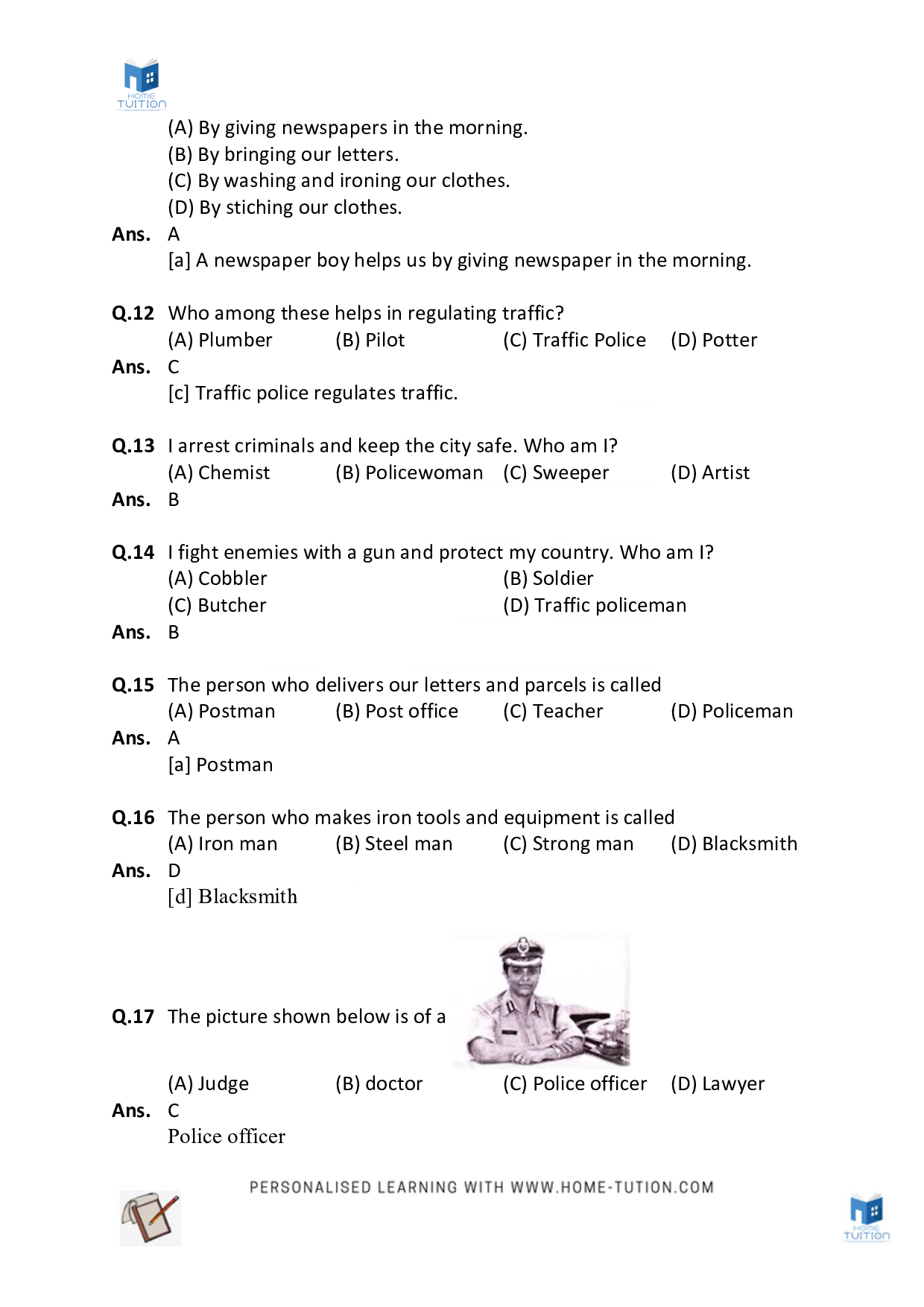 Worksheet For Chapter-2 Our Neighborhood MCQ Questions with Answers
