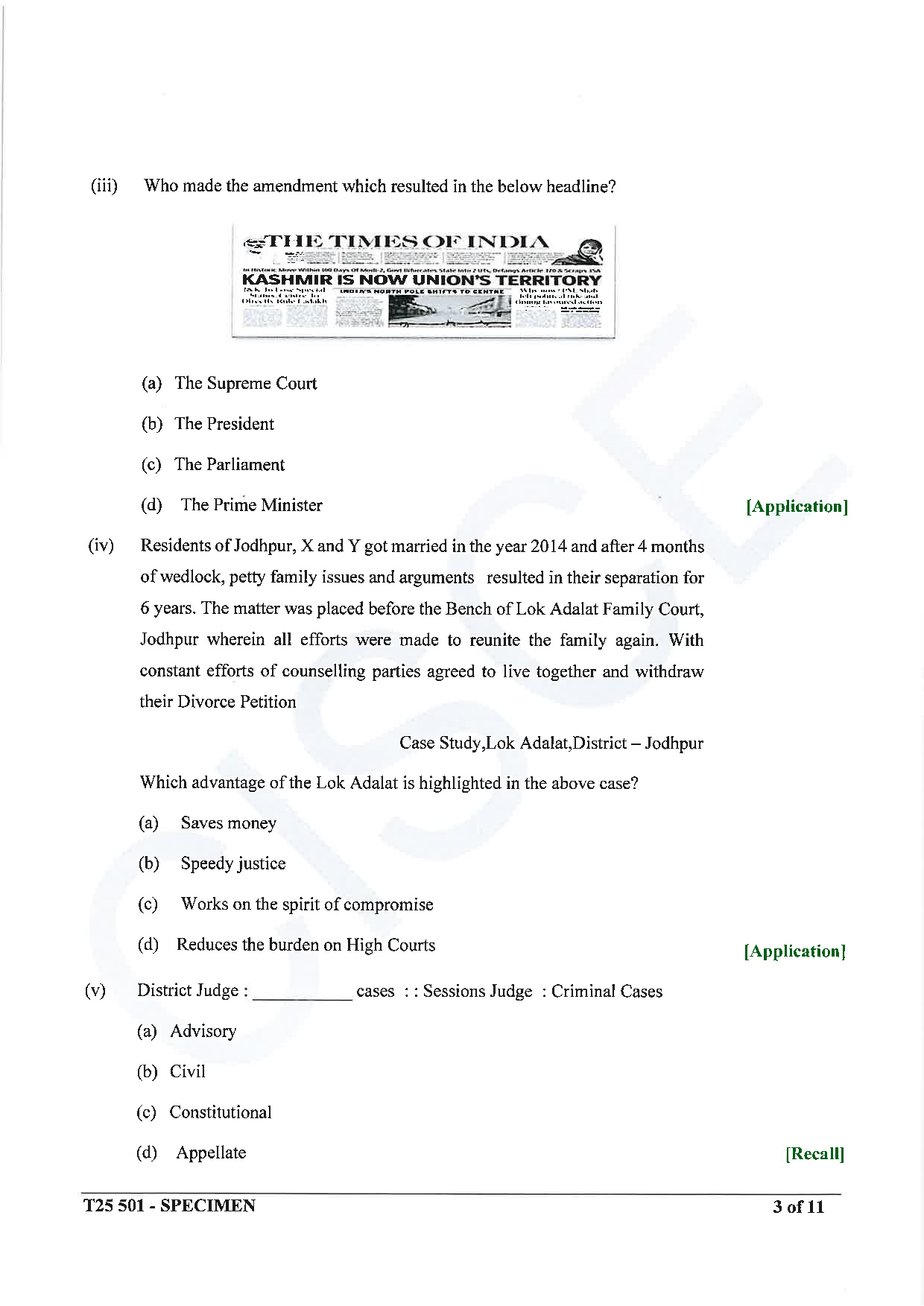 ICSE Board Sample Paper for class 10 History & Civics