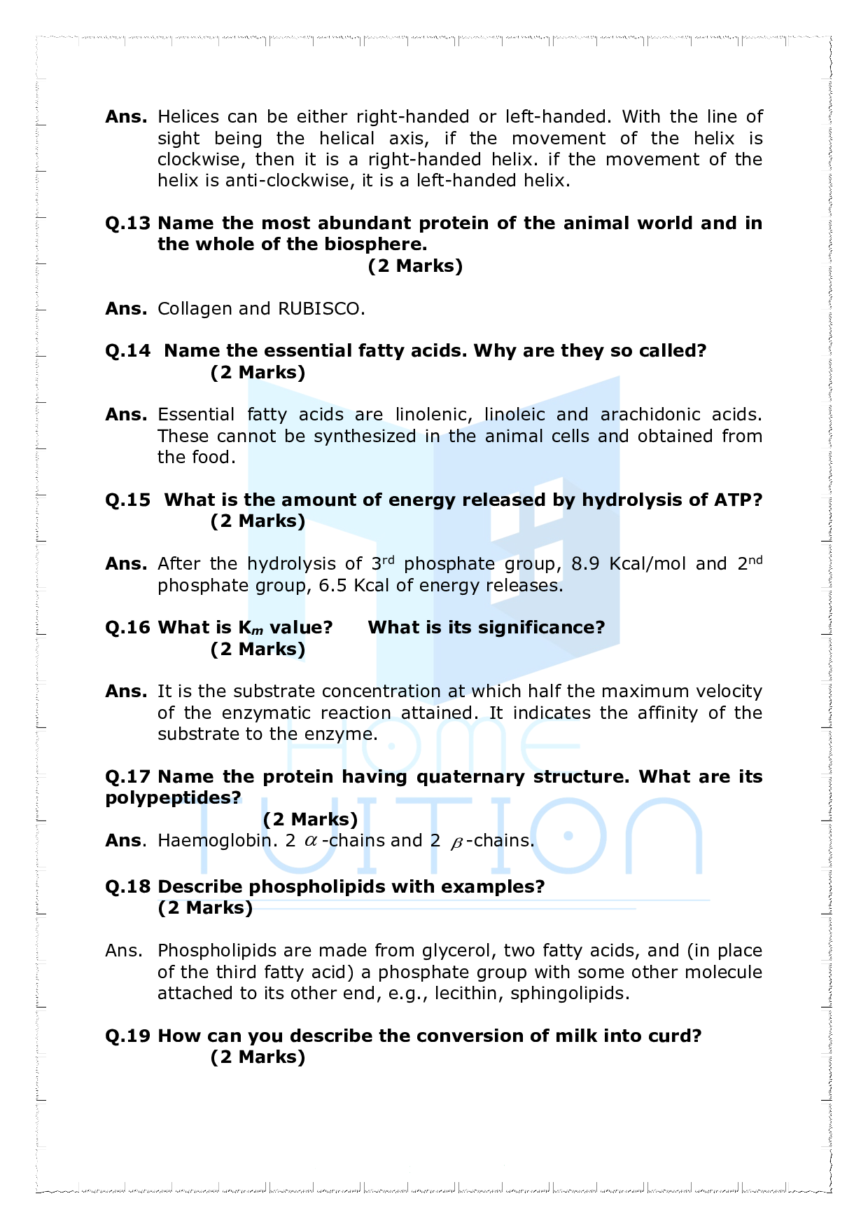 Chapter 9 Biomolecules Important Questions