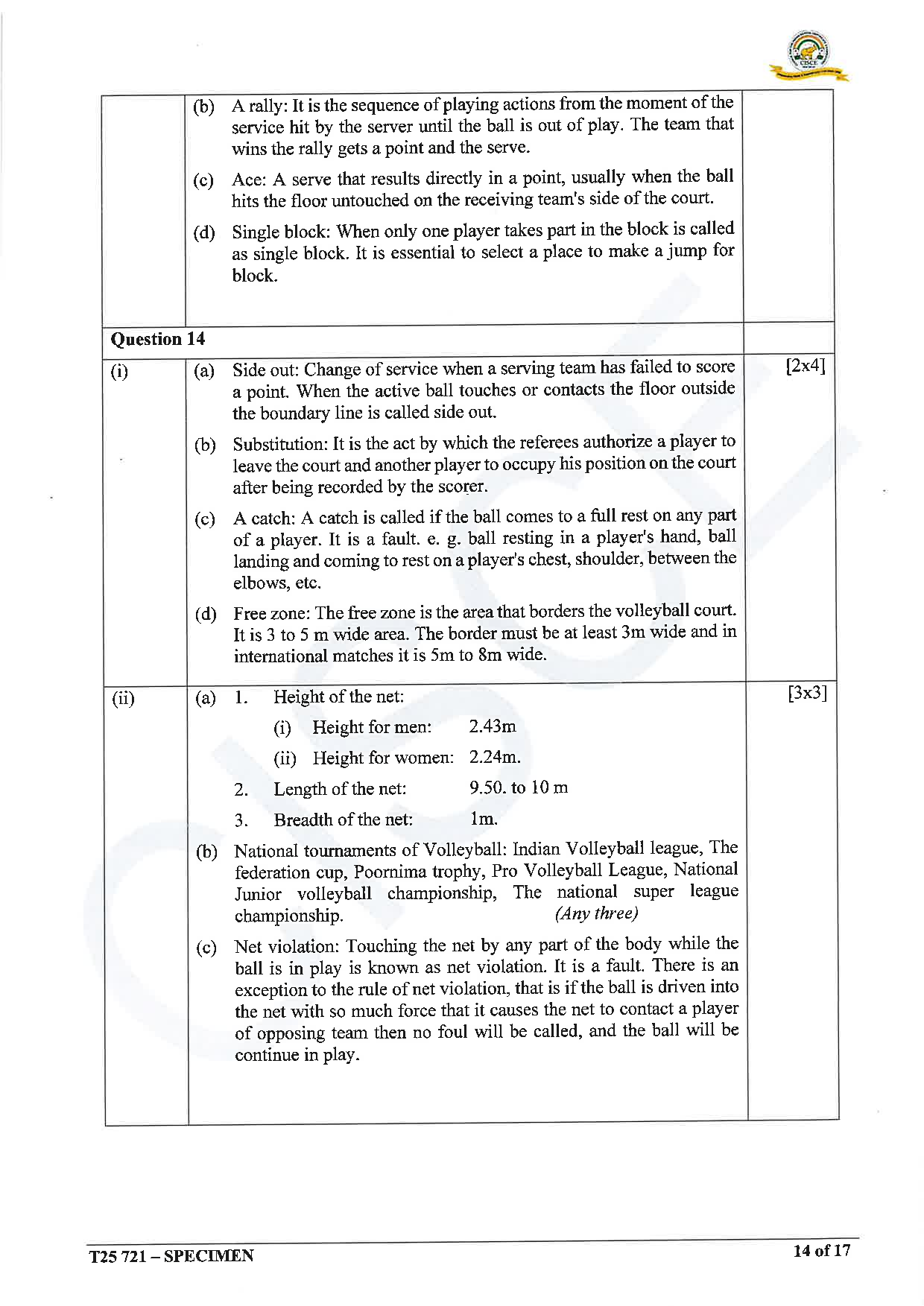 ICSE Board Sample Paper for class 10 Physical Education