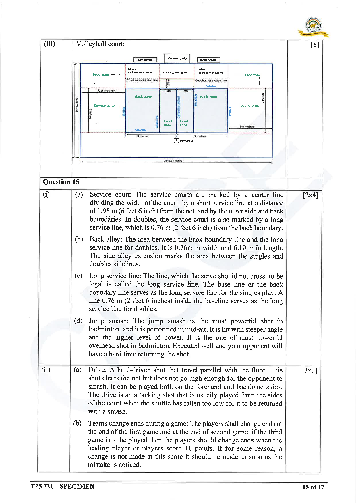 ICSE Board Sample Paper for class 10 Physical Education