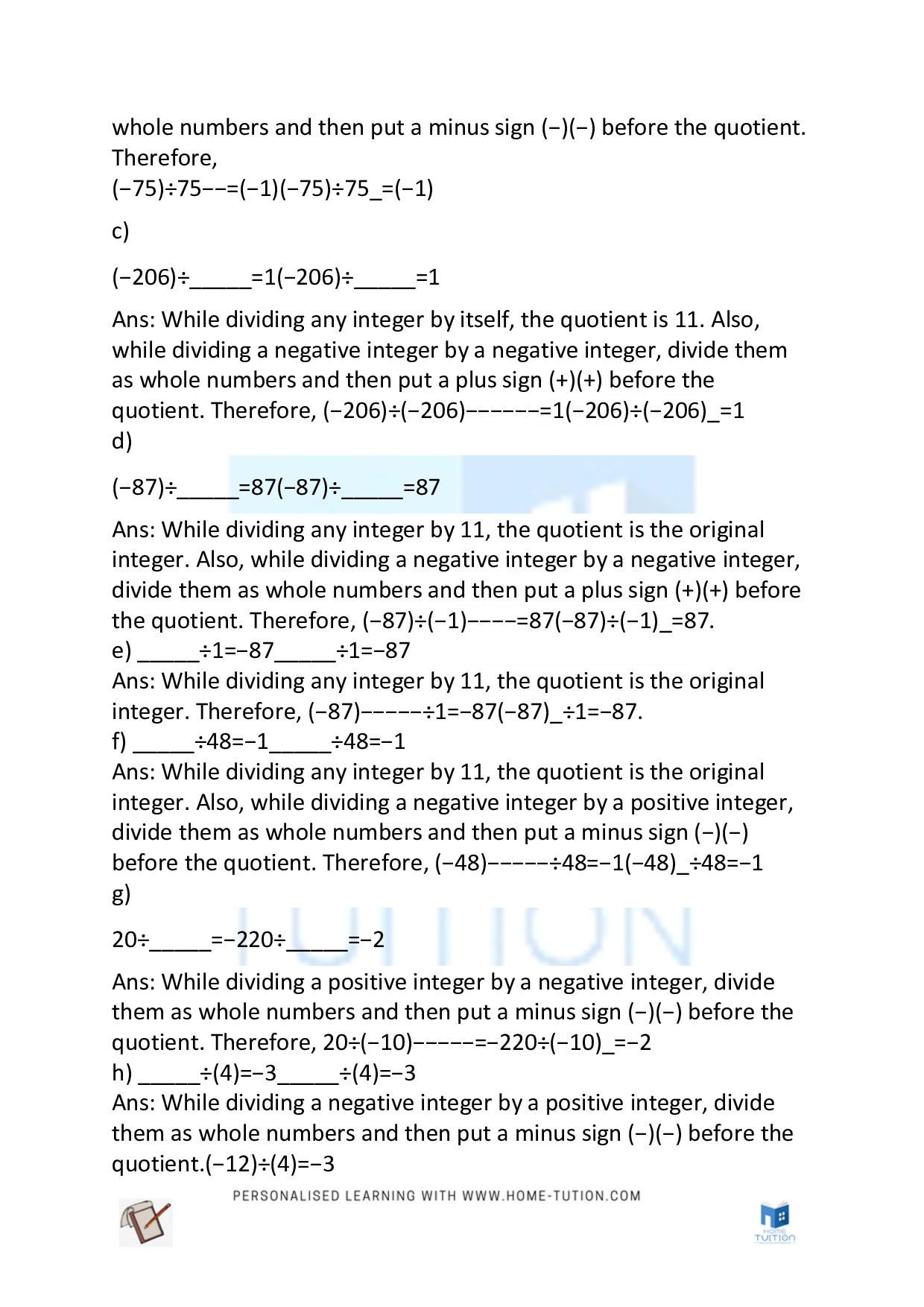 Class 7 Maths Chapter 1 Integers