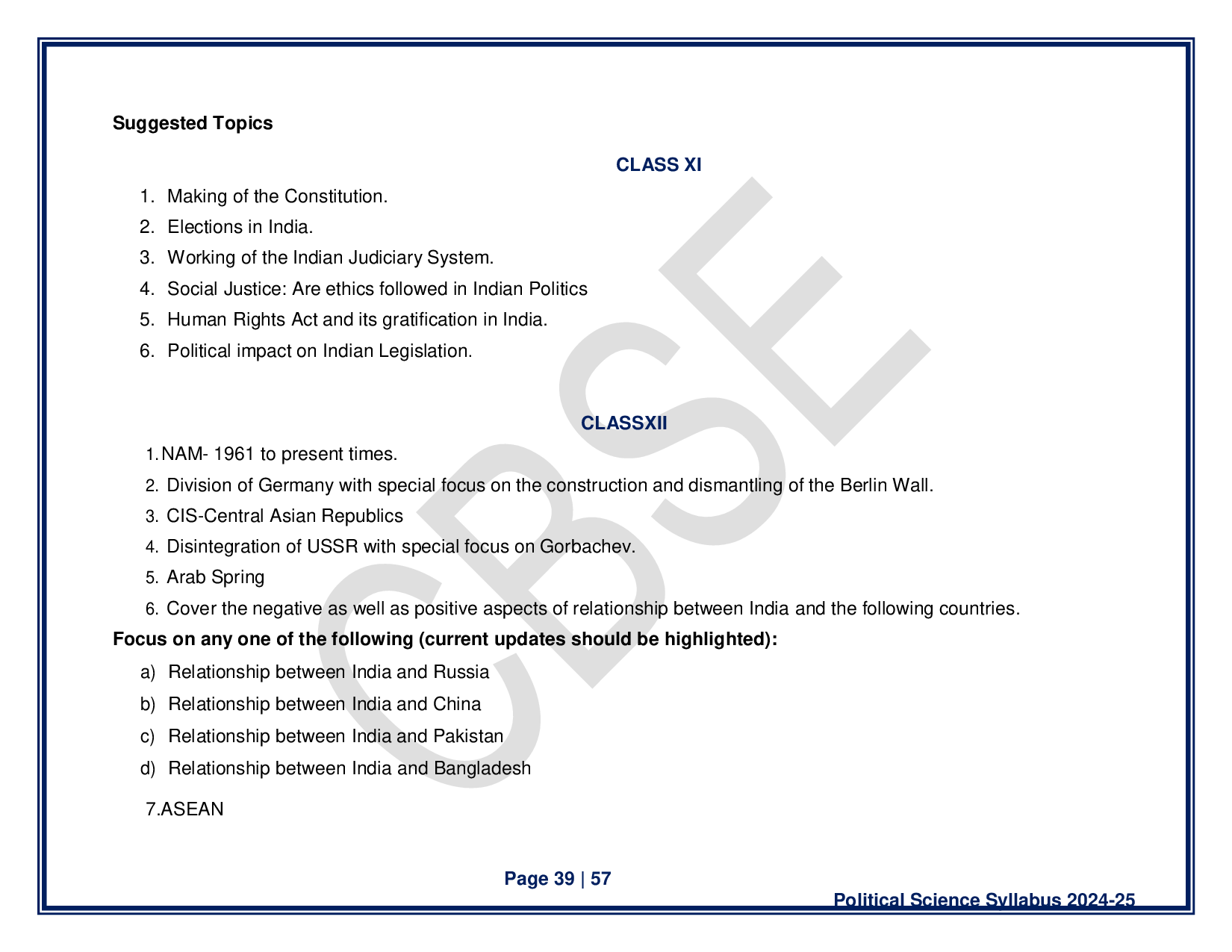 CBSE Class 12 Political Science Syllabus 