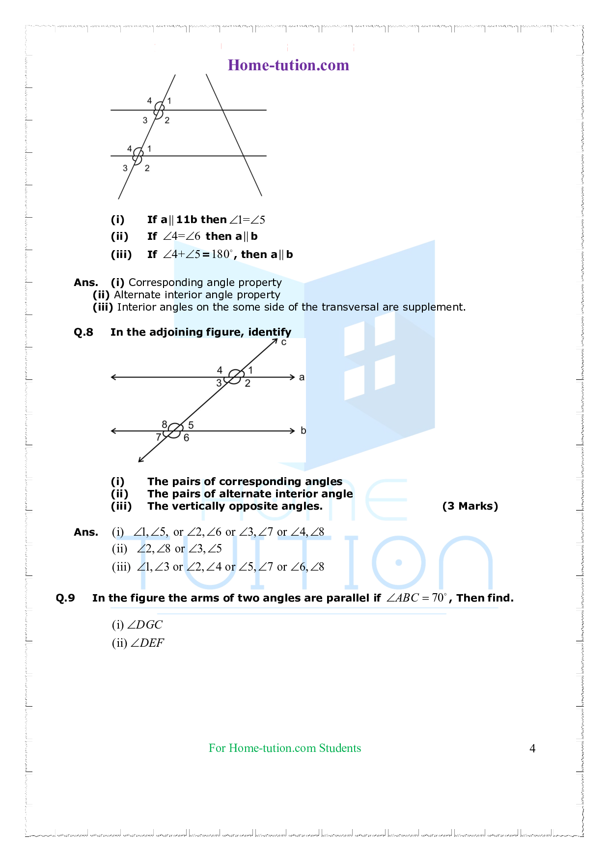 Extra Questions on Class 7 Maths Chapter 5 Lines and Angles