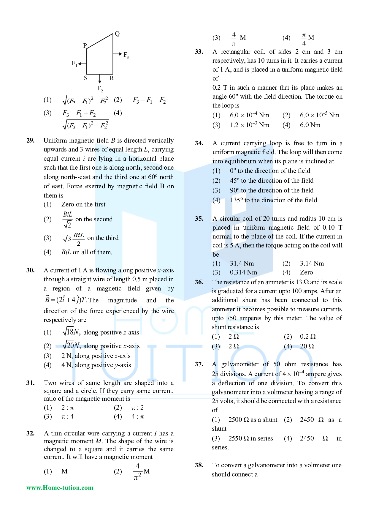 CUET MCQ Questions For Physics Chapter-04 Magnetic Effect of Current