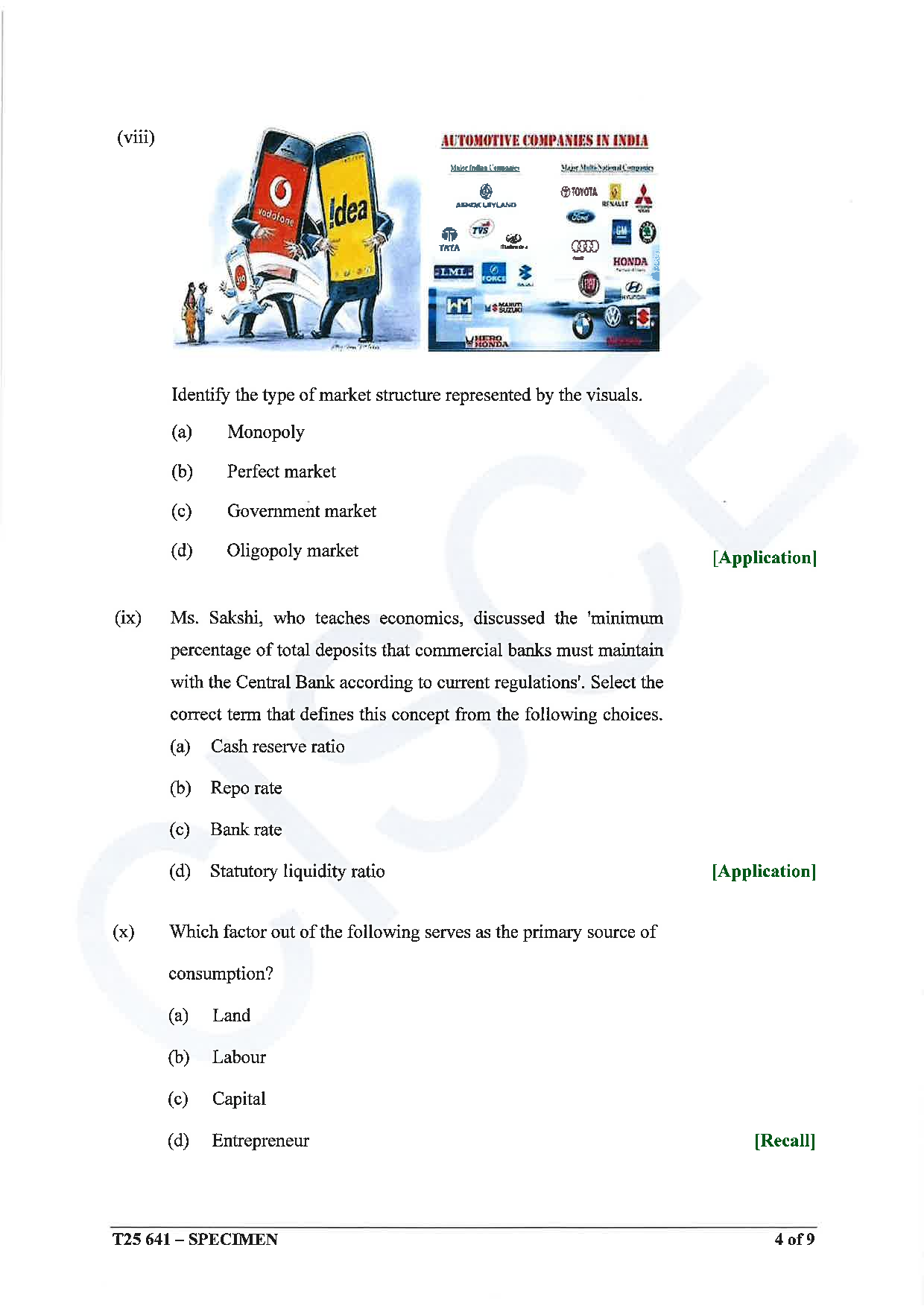 ICSE Board Sample Paper for class 10 Economics