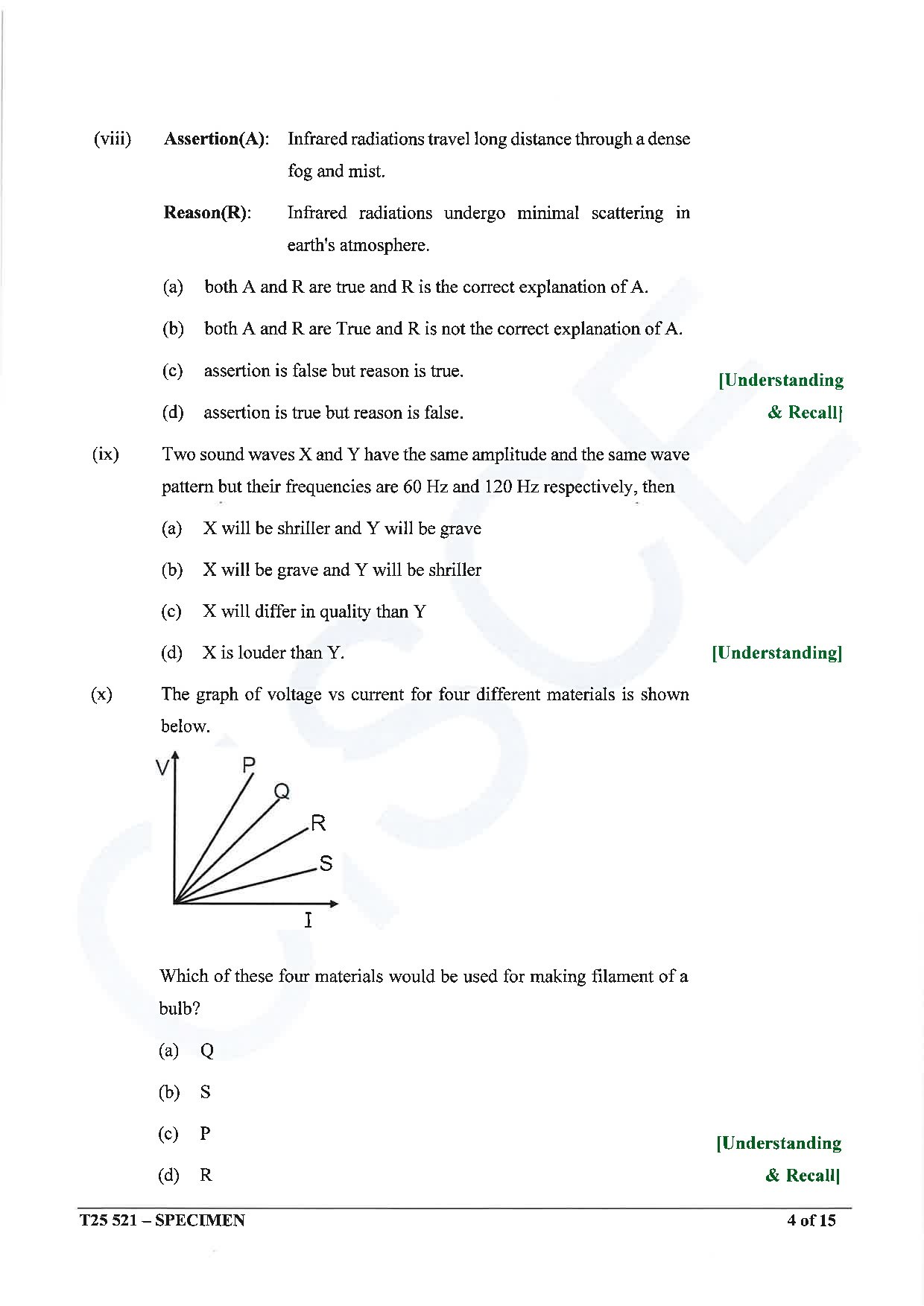 ICSE Board Sample Paper for class 10 Physics