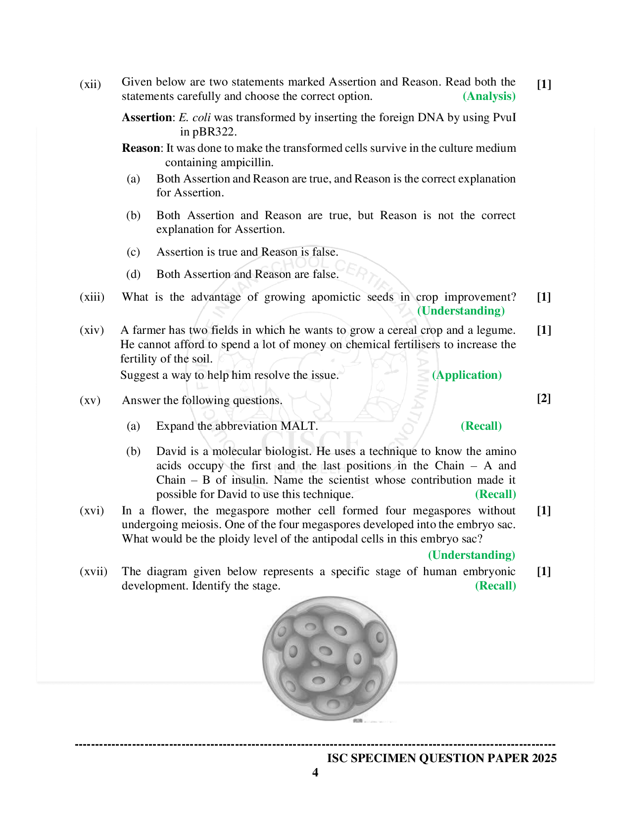 ISE Sample paper for Biology