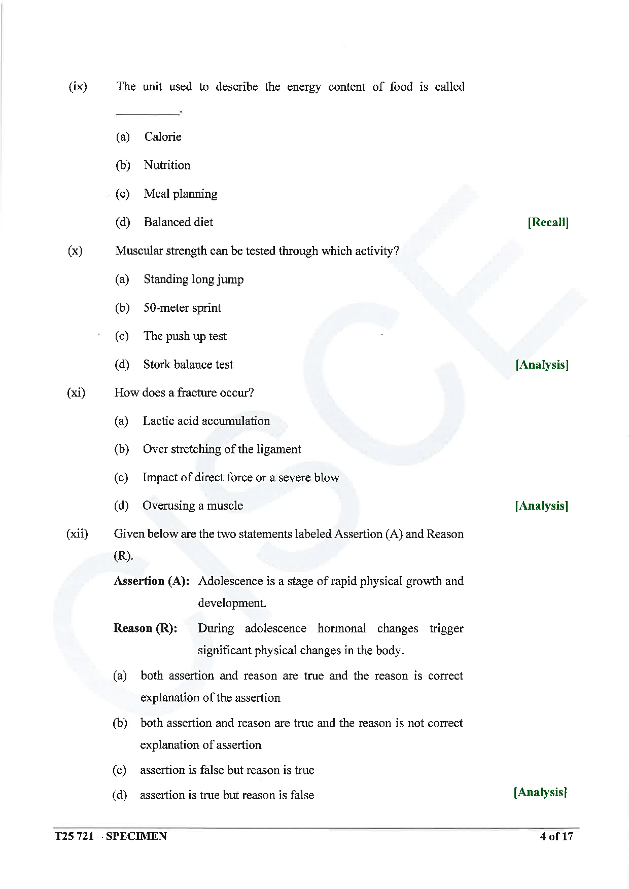 ICSE Board Sample Paper for class 10 Physical Education